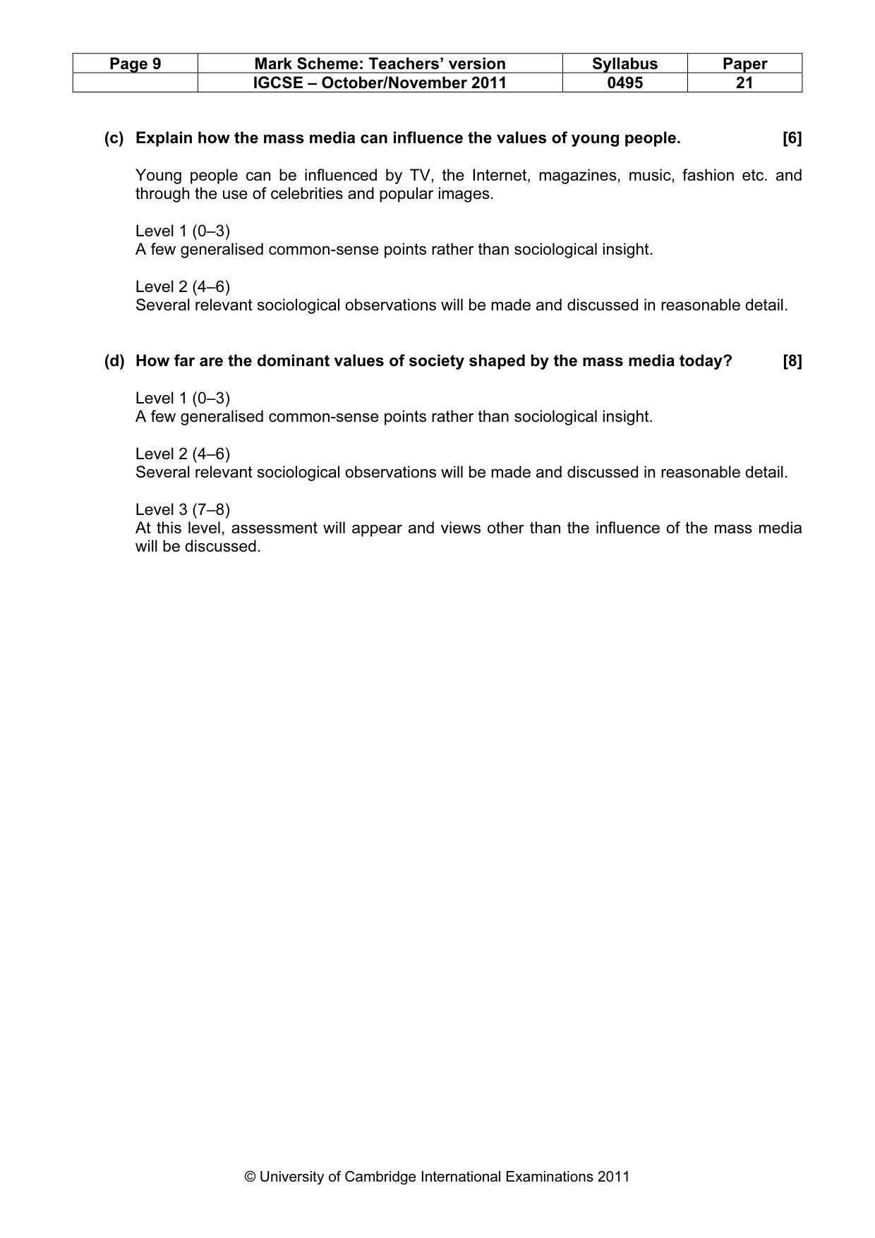 Mark scheme, page 9 of 9