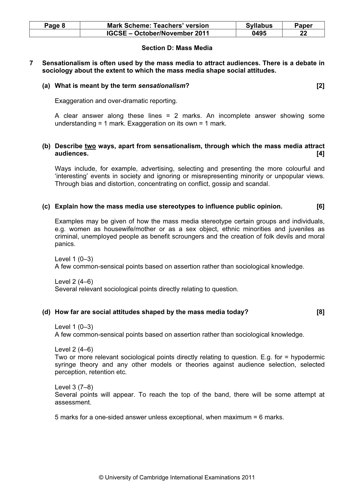 Mark scheme, page 8 of 9