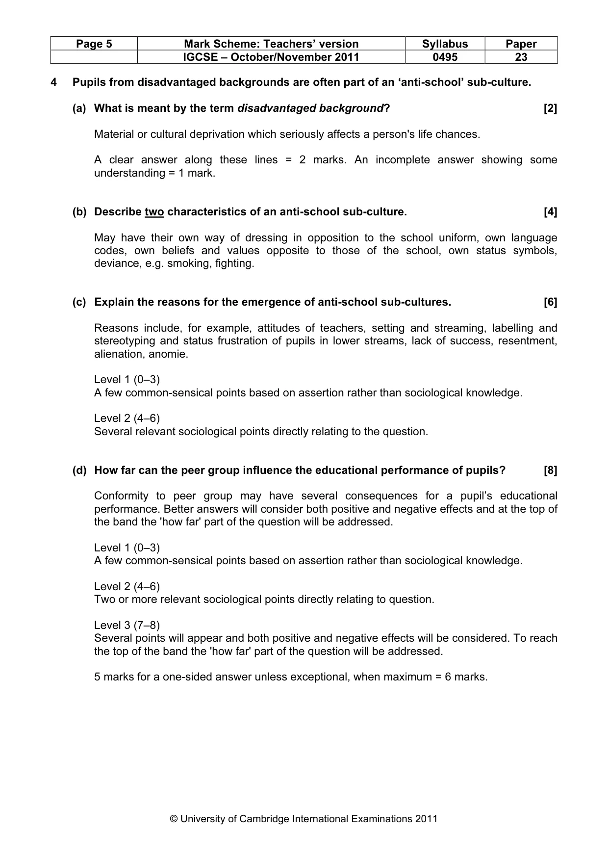 Mark scheme, page 5 of 9