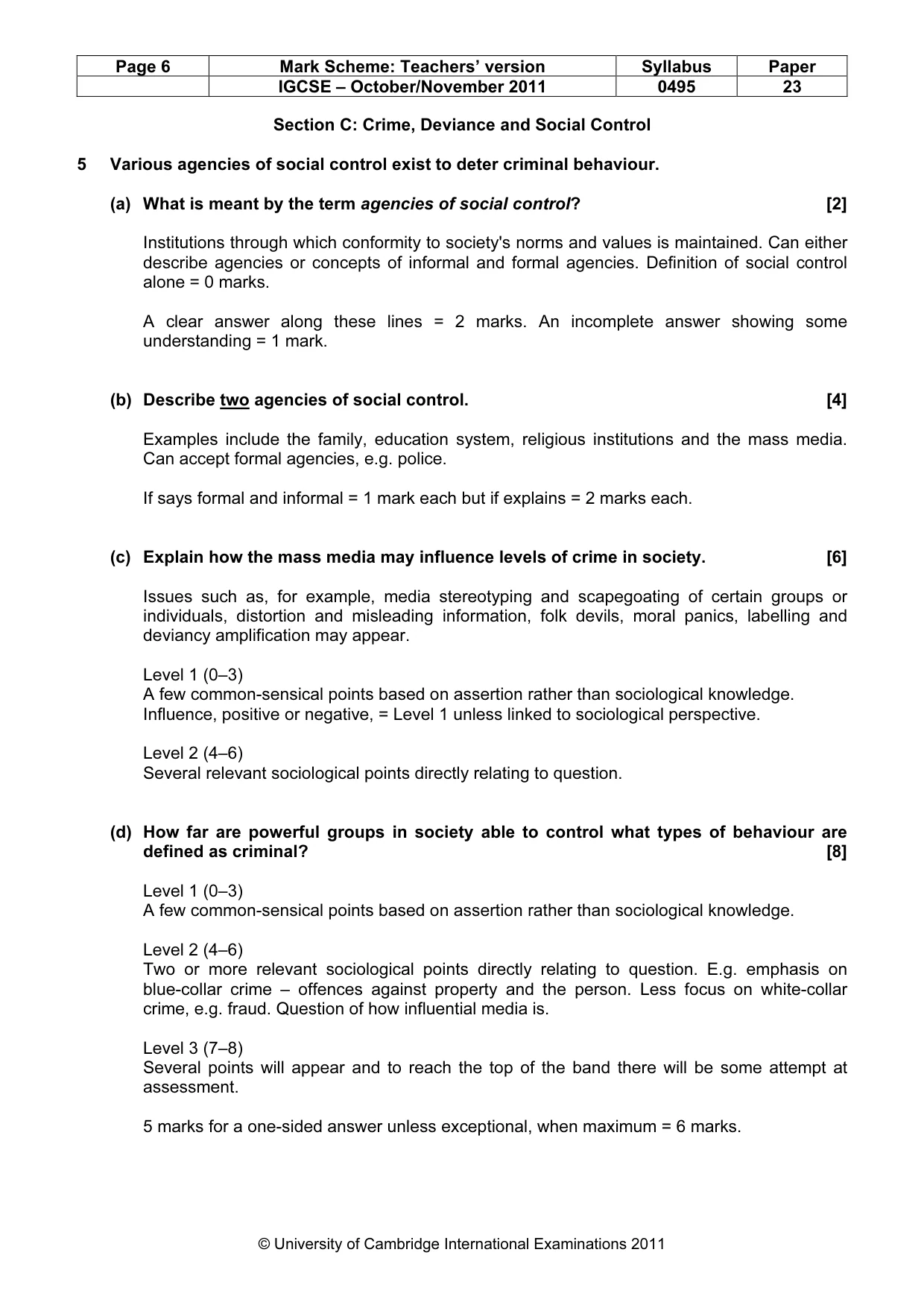 Mark scheme, page 6 of 9