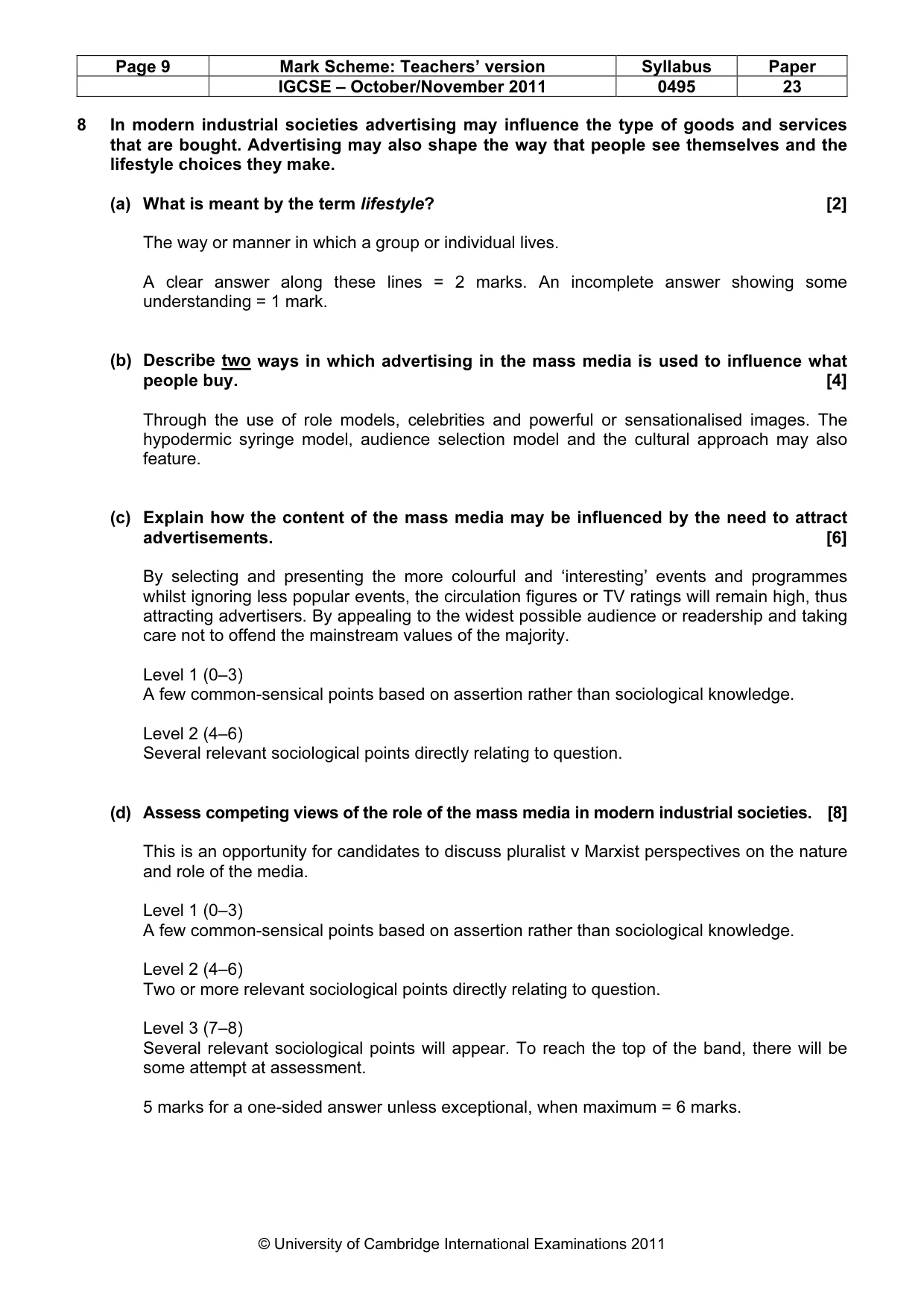 Mark scheme, page 9 of 9