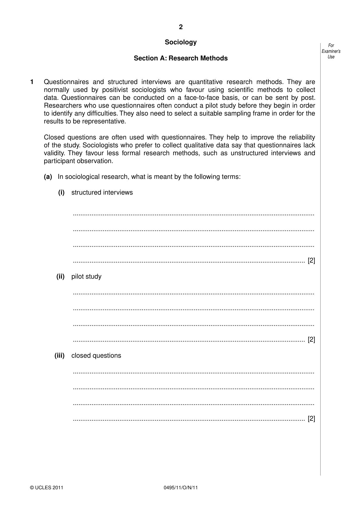 Cambridge IGCSE Sociology 0495 2011 Oct/Nov Paper 1 · Variant 1 question paper, page 2 of 24