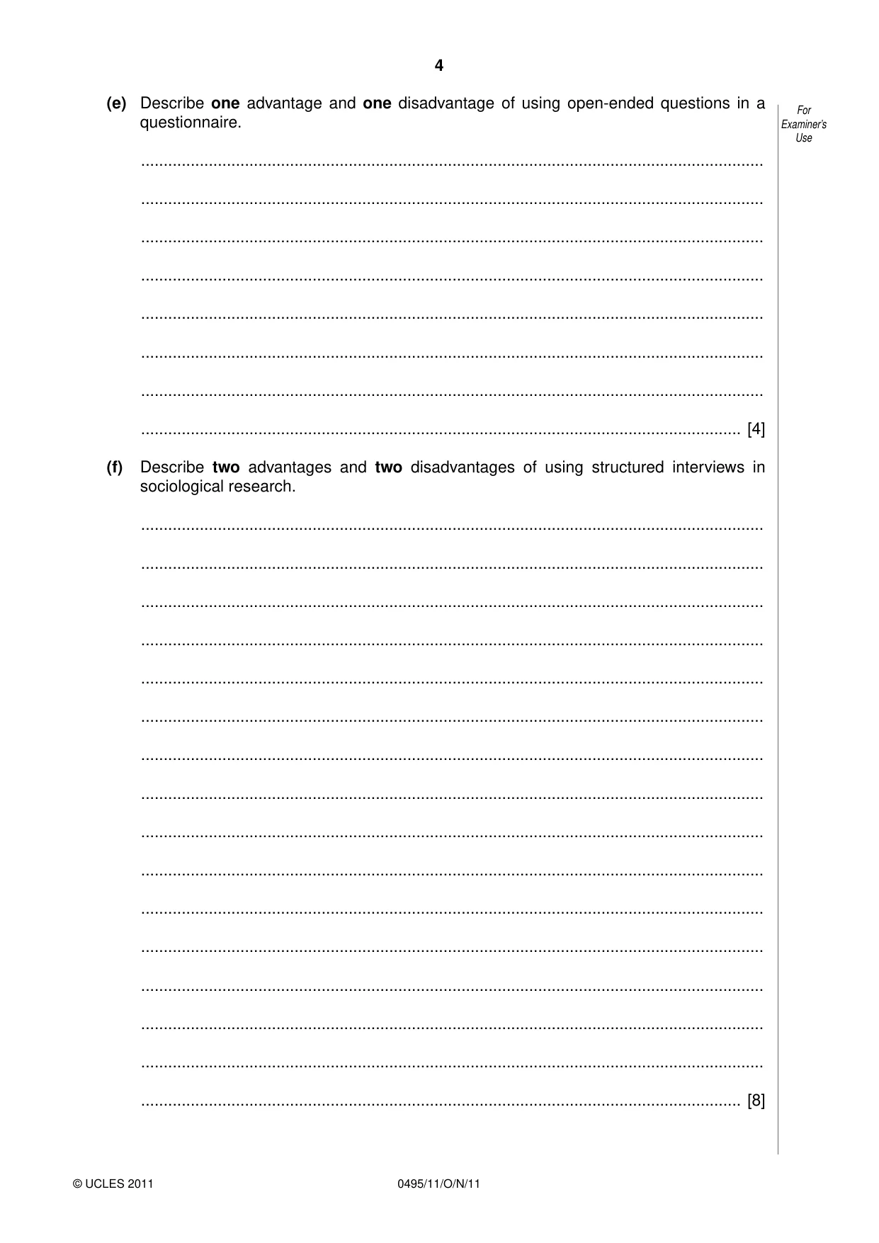 Cambridge IGCSE Sociology 0495 2011 Oct/Nov Paper 1 · Variant 1 question paper, page 4 of 24