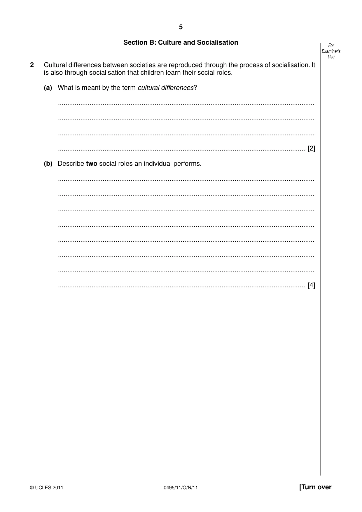 Cambridge IGCSE Sociology 0495 2011 Oct/Nov Paper 1 · Variant 1 question paper, page 5 of 24