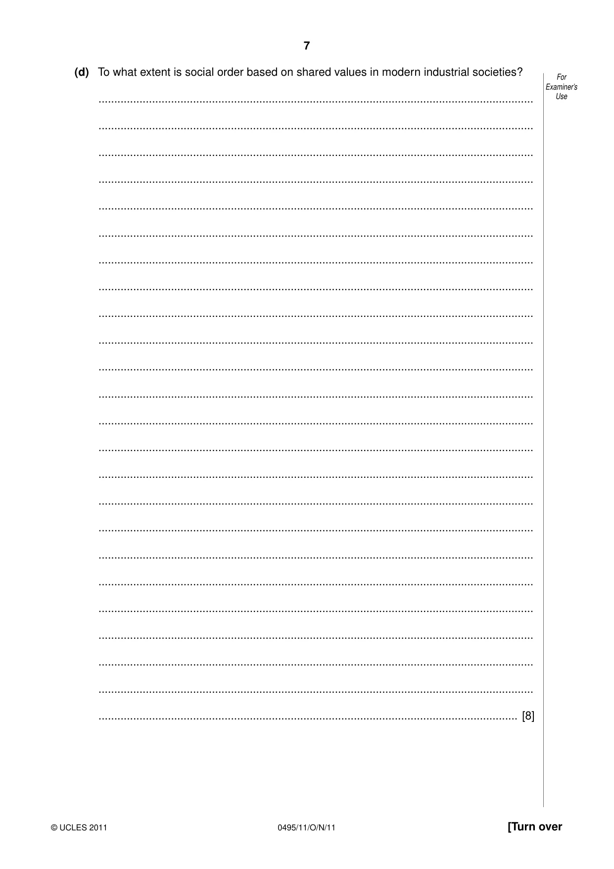Cambridge IGCSE Sociology 0495 2011 Oct/Nov Paper 1 · Variant 1 question paper, page 7 of 24