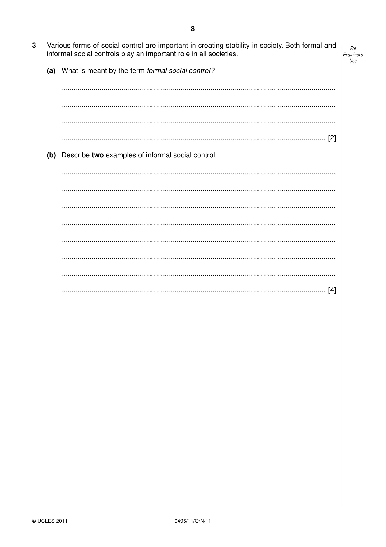 Cambridge IGCSE Sociology 0495 2011 Oct/Nov Paper 1 · Variant 1 question paper, page 8 of 24