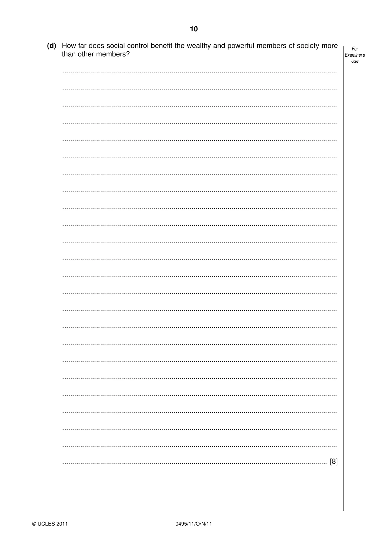 Cambridge IGCSE Sociology 0495 2011 Oct/Nov Paper 1 · Variant 1 question paper, page 10 of 24