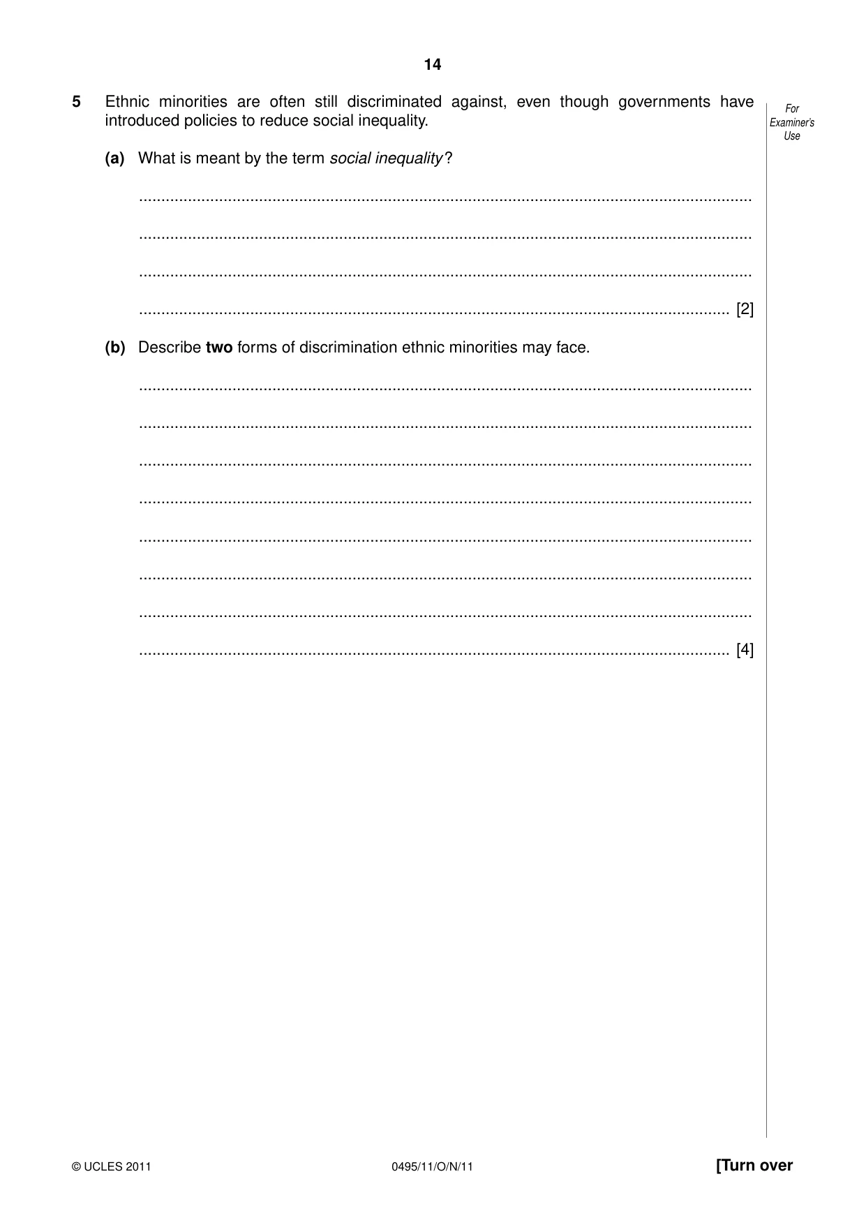 Cambridge IGCSE Sociology 0495 2011 Oct/Nov Paper 1 · Variant 1 question paper, page 14 of 24