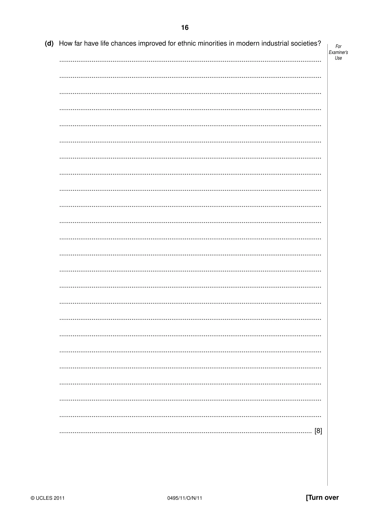 Cambridge IGCSE Sociology 0495 2011 Oct/Nov Paper 1 · Variant 1 question paper, page 16 of 24