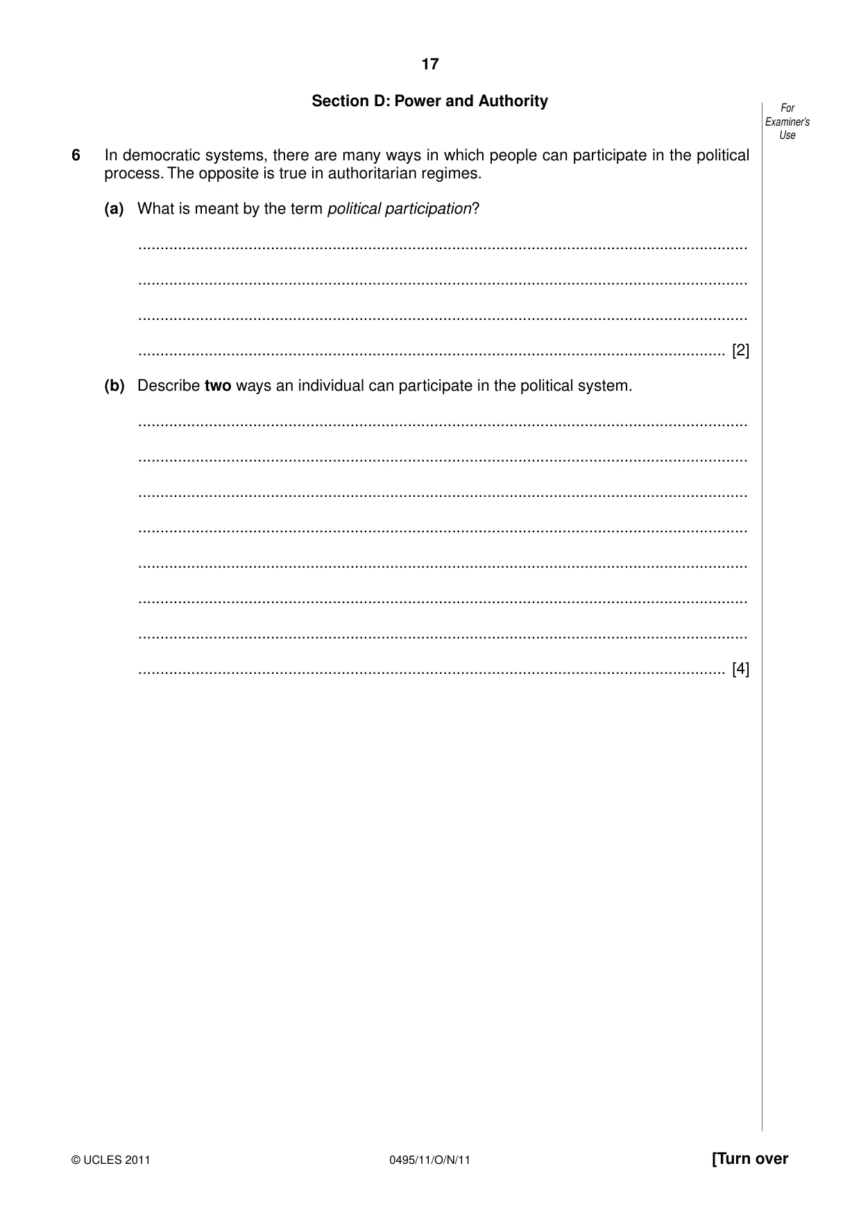 Cambridge IGCSE Sociology 0495 2011 Oct/Nov Paper 1 · Variant 1 question paper, page 17 of 24