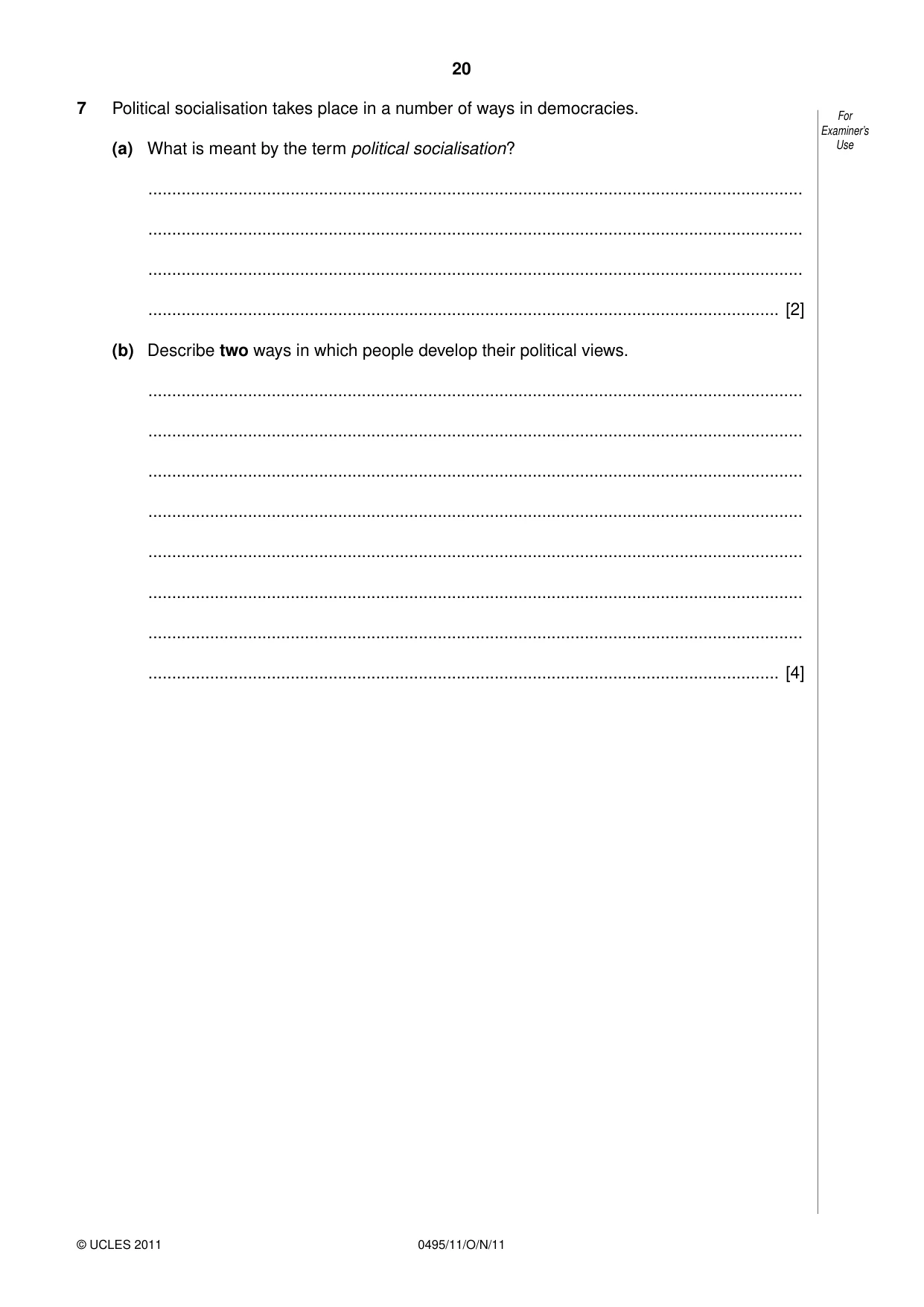 Cambridge IGCSE Sociology 0495 2011 Oct/Nov Paper 1 · Variant 1 question paper, page 20 of 24