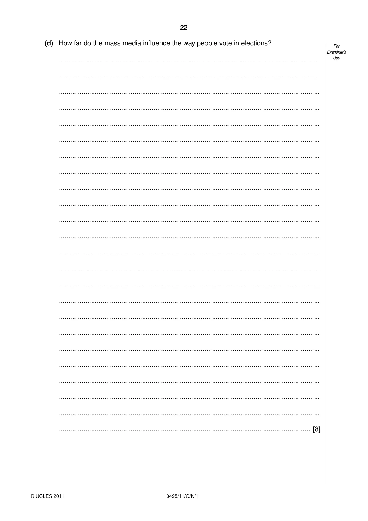 Cambridge IGCSE Sociology 0495 2011 Oct/Nov Paper 1 · Variant 1 question paper, page 22 of 24