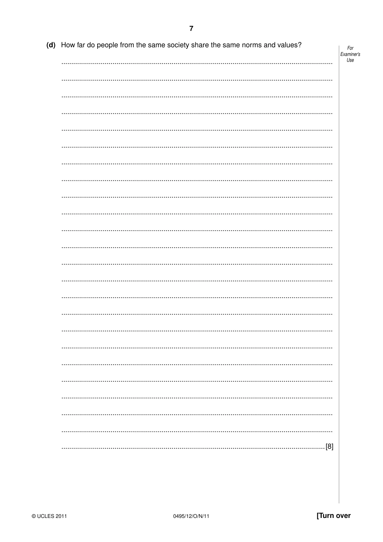 Cambridge IGCSE Sociology 0495 2011 Oct/Nov Paper 1 · Variant 2 question paper, page 7 of 24