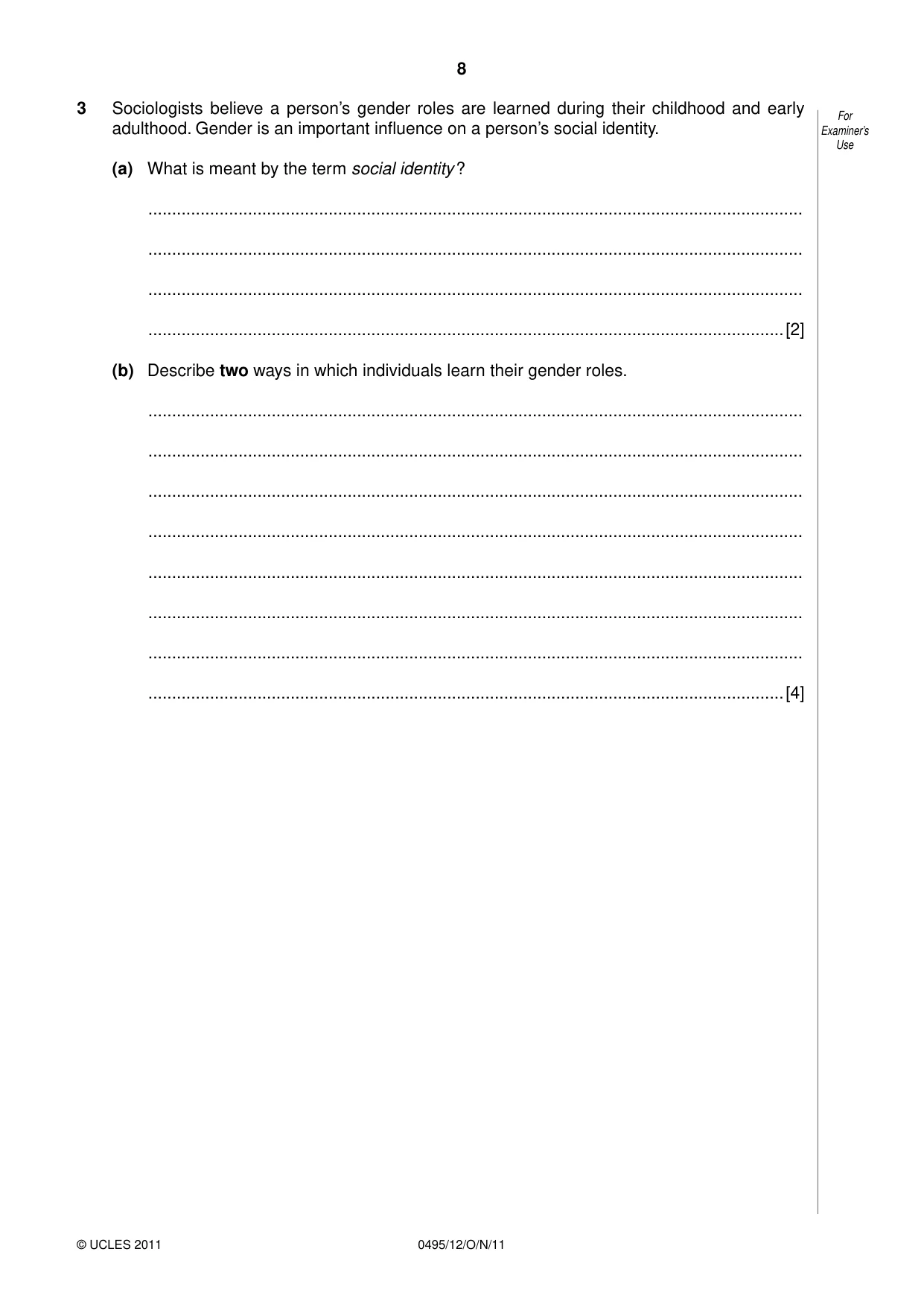 Cambridge IGCSE Sociology 0495 2011 Oct/Nov Paper 1 · Variant 2 question paper, page 8 of 24
