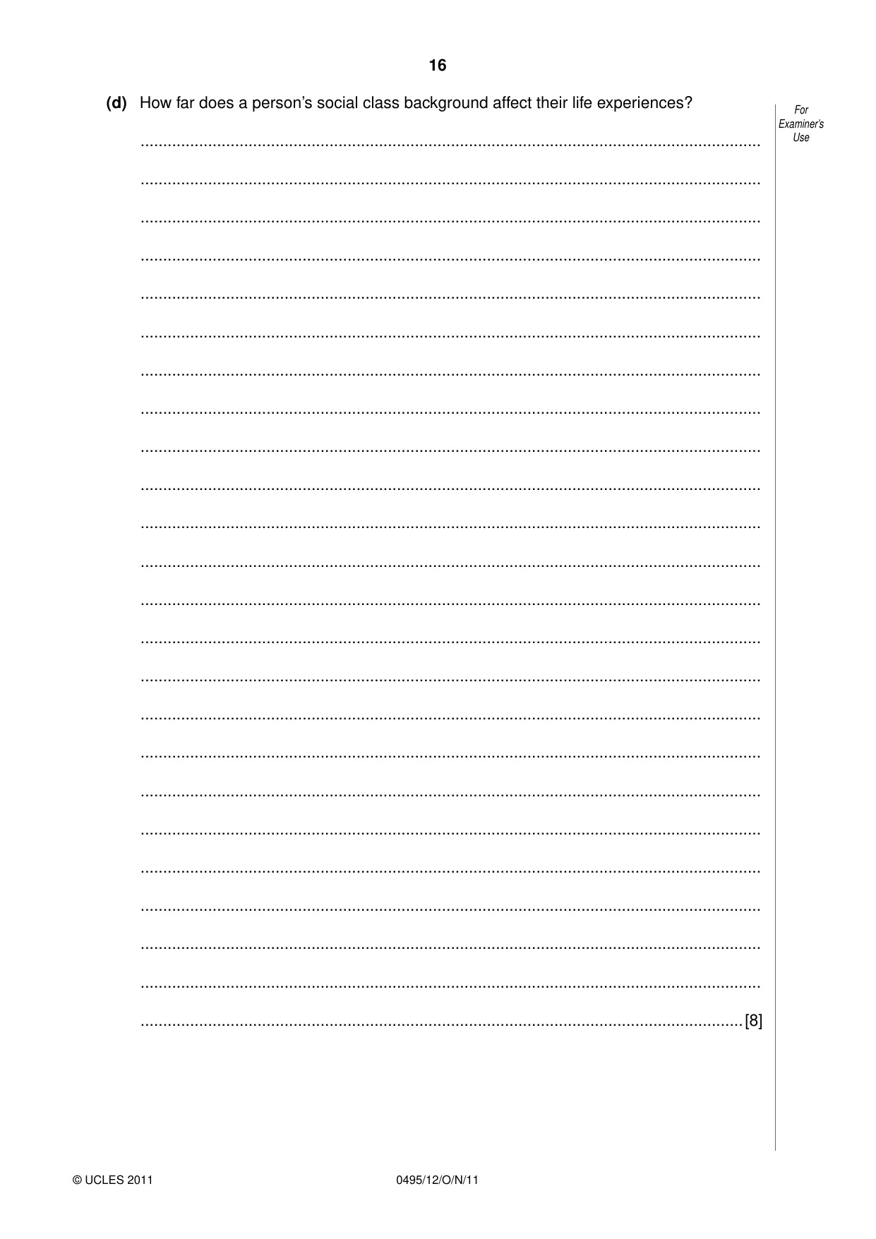 Cambridge IGCSE Sociology 0495 2011 Oct/Nov Paper 1 · Variant 2 question paper, page 16 of 24