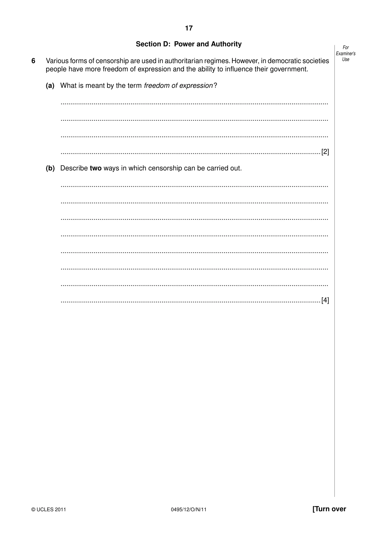Cambridge IGCSE Sociology 0495 2011 Oct/Nov Paper 1 · Variant 2 question paper, page 17 of 24