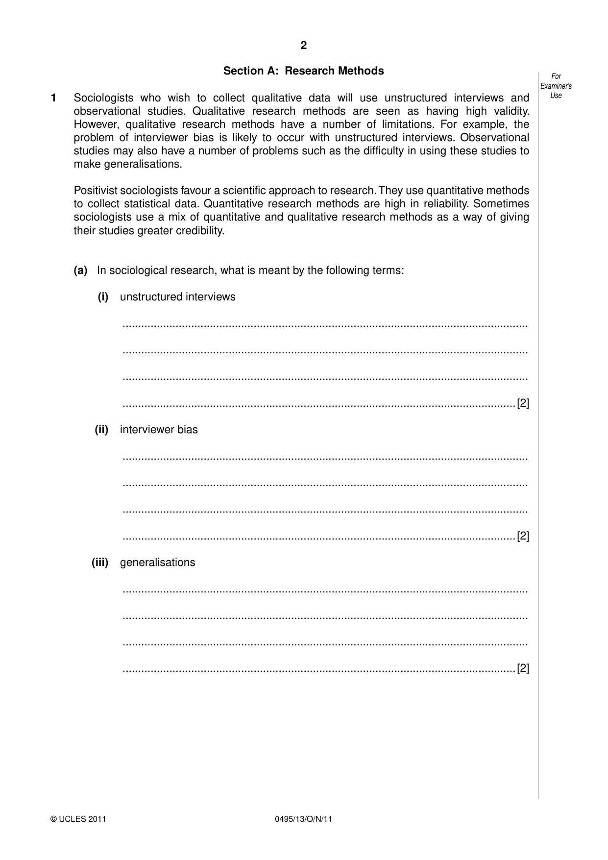 Cambridge IGCSE Sociology 0495 2011 Oct/Nov Paper 1 · Variant 3 question paper, page 2 of 24