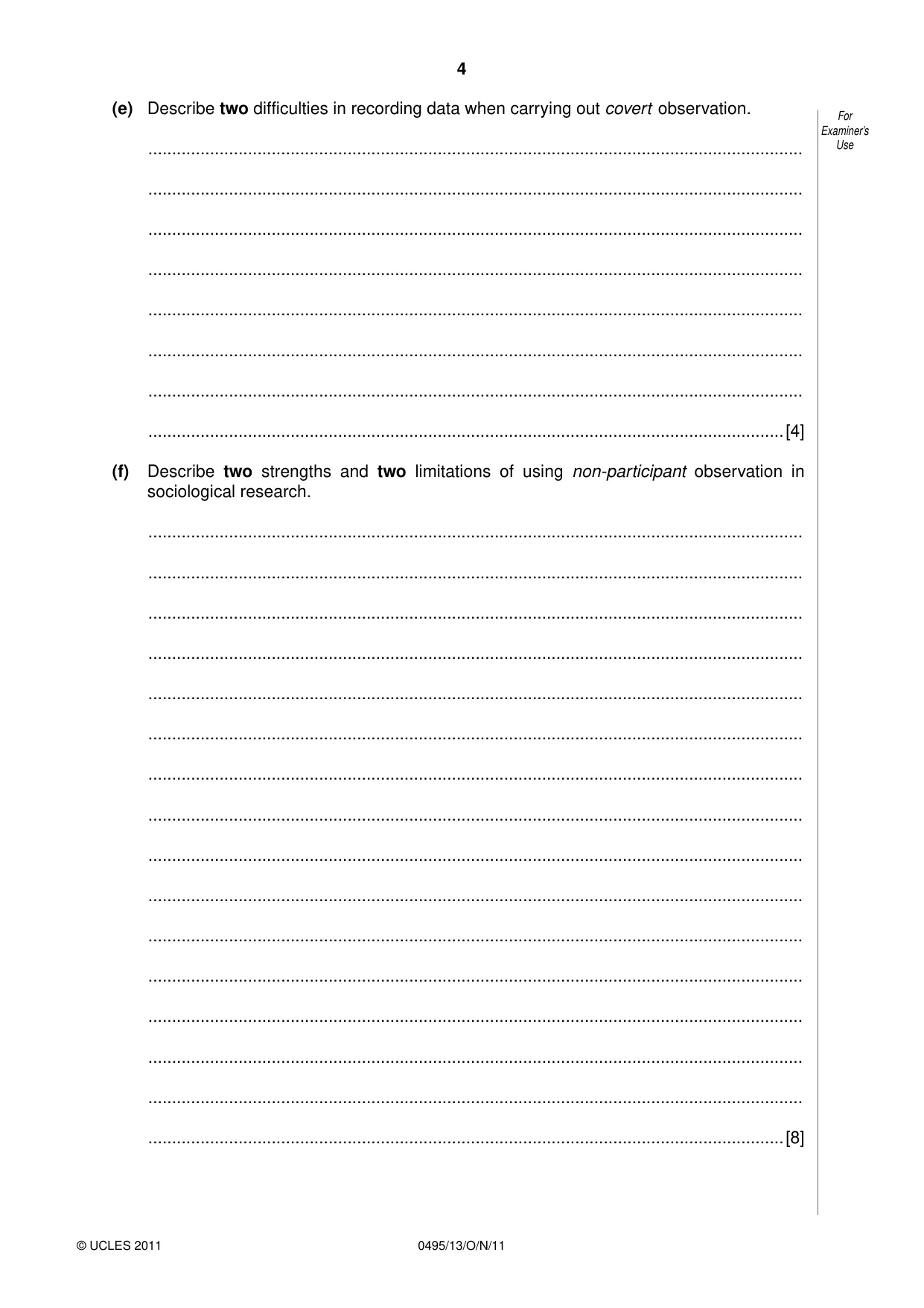 Cambridge IGCSE Sociology 0495 2011 Oct/Nov Paper 1 · Variant 3 question paper, page 4 of 24