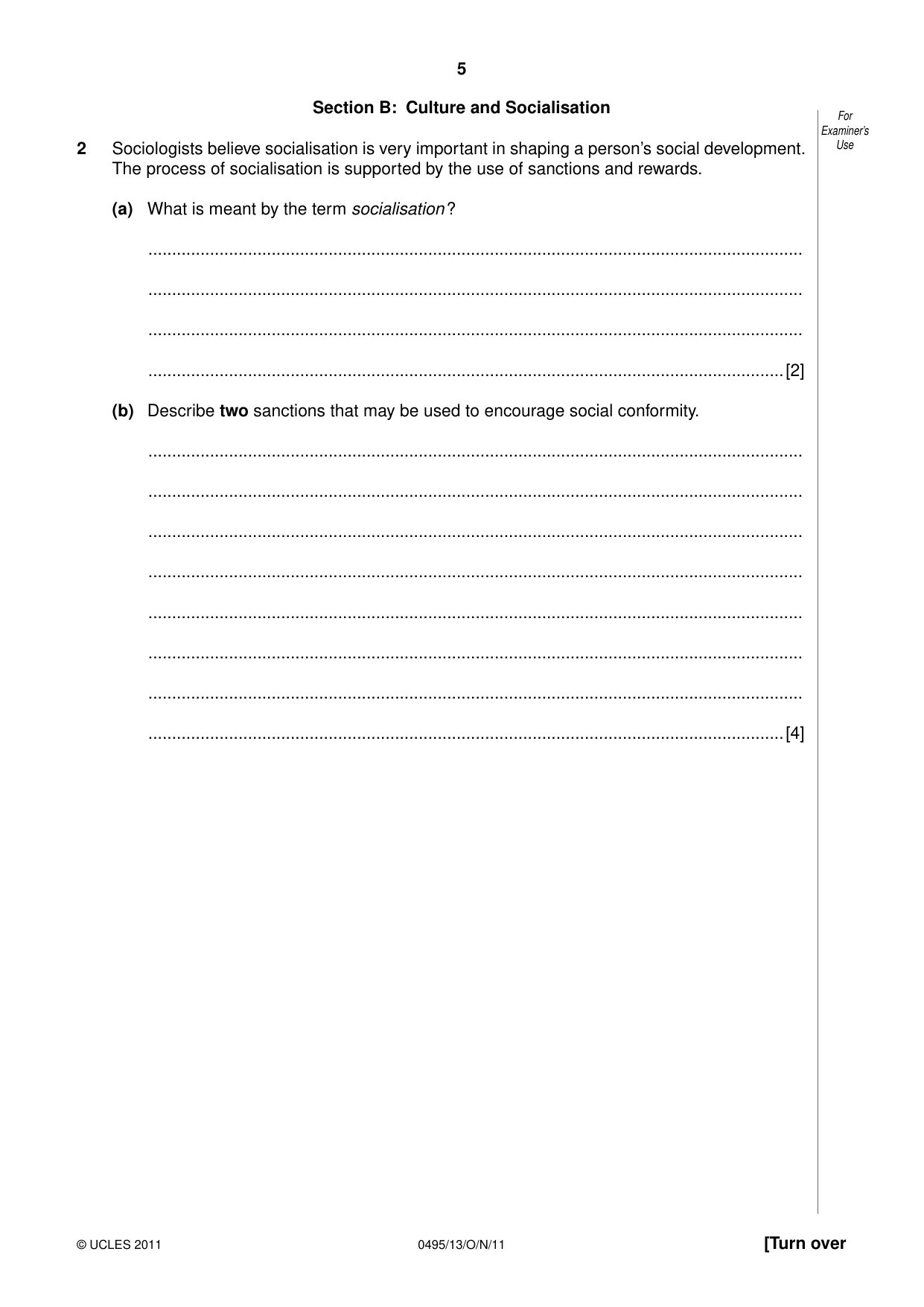 Cambridge IGCSE Sociology 0495 2011 Oct/Nov Paper 1 · Variant 3 question paper, page 5 of 24