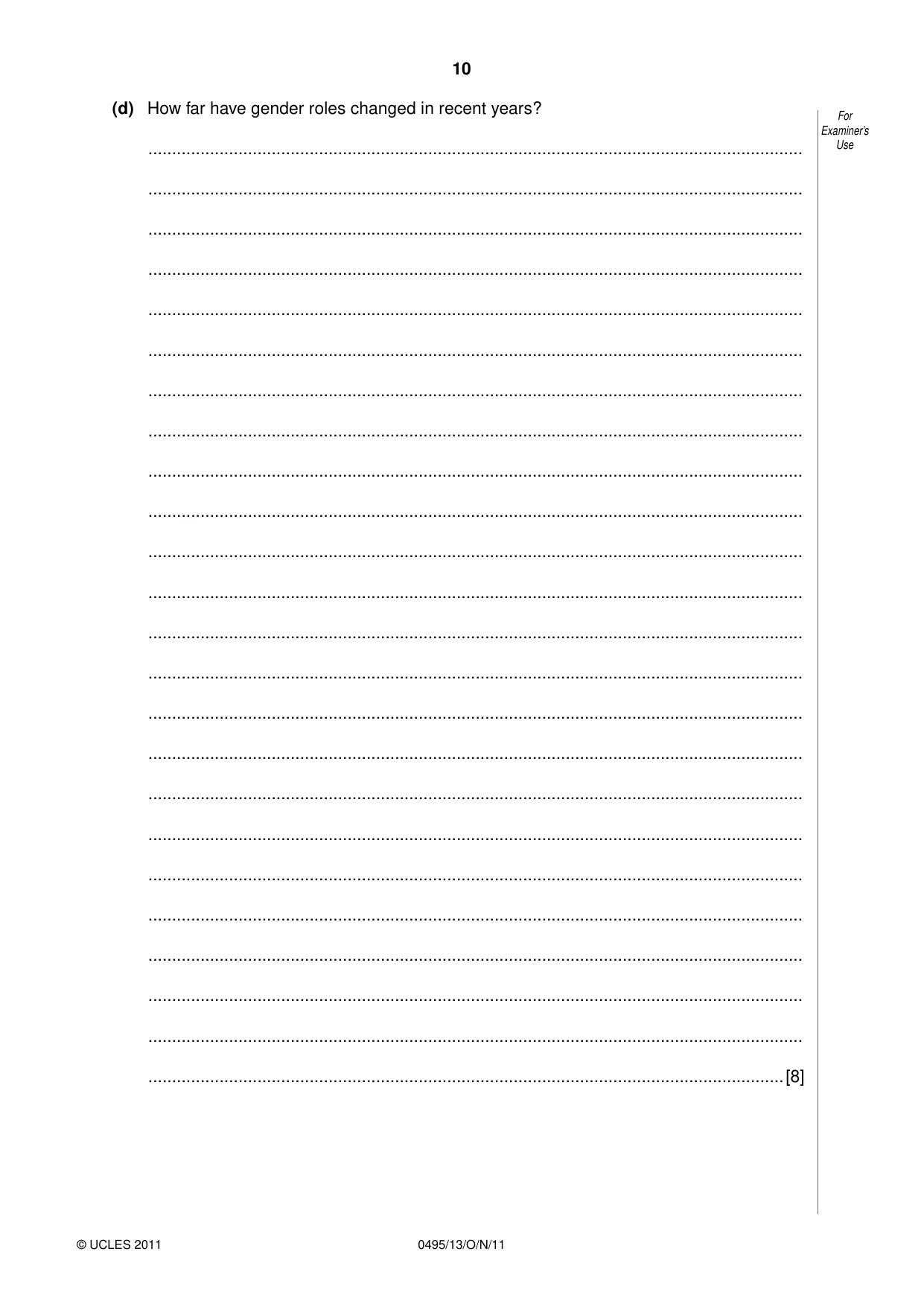 Cambridge IGCSE Sociology 0495 2011 Oct/Nov Paper 1 · Variant 3 question paper, page 10 of 24