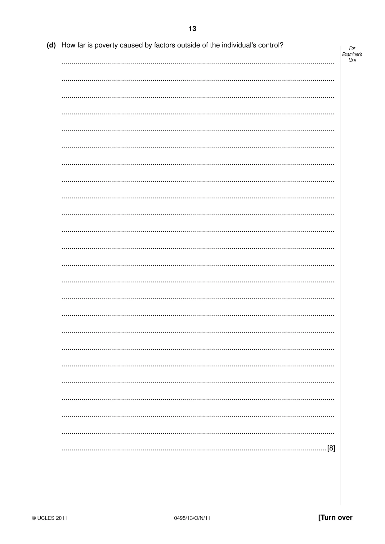 Cambridge IGCSE Sociology 0495 2011 Oct/Nov Paper 1 · Variant 3 question paper, page 13 of 24