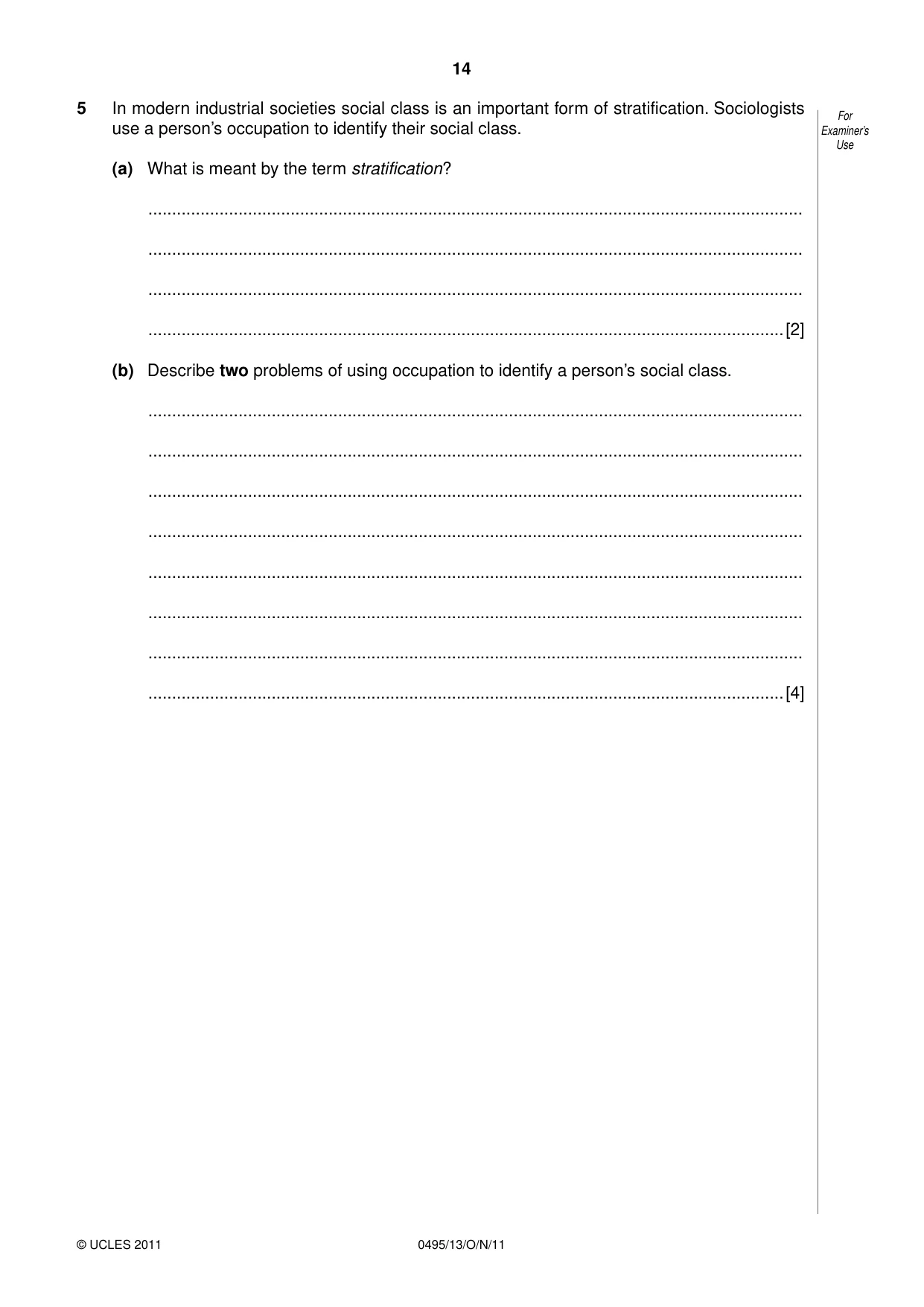 Cambridge IGCSE Sociology 0495 2011 Oct/Nov Paper 1 · Variant 3 question paper, page 14 of 24