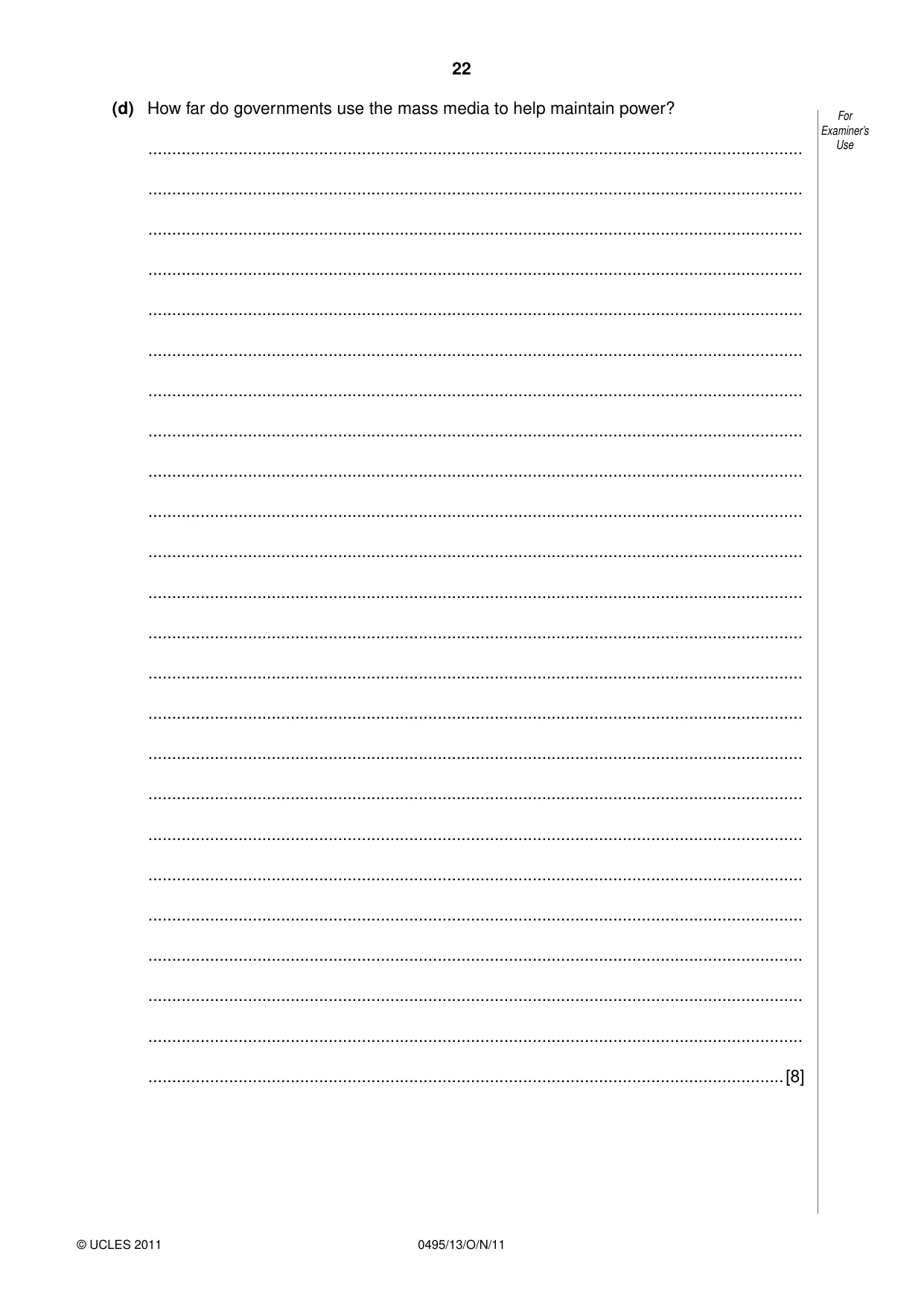 Cambridge IGCSE Sociology 0495 2011 Oct/Nov Paper 1 · Variant 3 question paper, page 22 of 24