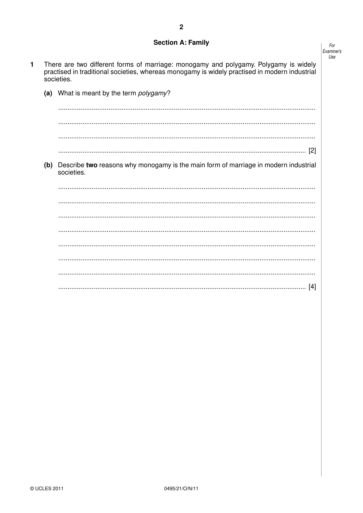 Cambridge IGCSE Sociology 0495 2011 Oct/Nov Paper 2 · Variant 1 question paper, page 2 of 28