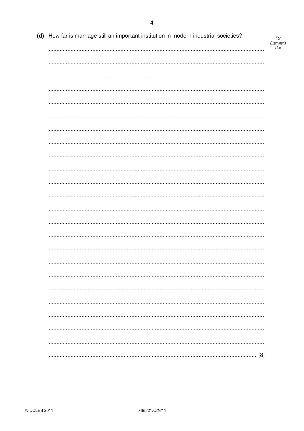 Cambridge IGCSE Sociology 0495 2011 Oct/Nov Paper 2 · Variant 1 question paper, page 4 of 28
