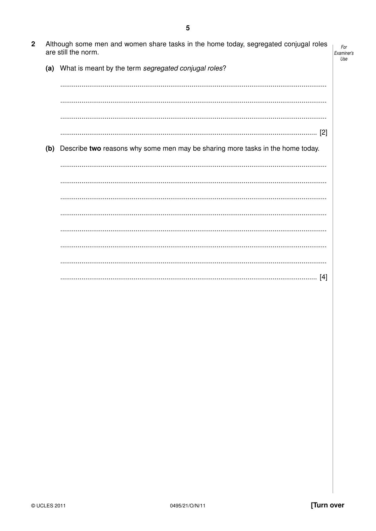 Cambridge IGCSE Sociology 0495 2011 Oct/Nov Paper 2 · Variant 1 question paper, page 5 of 28
