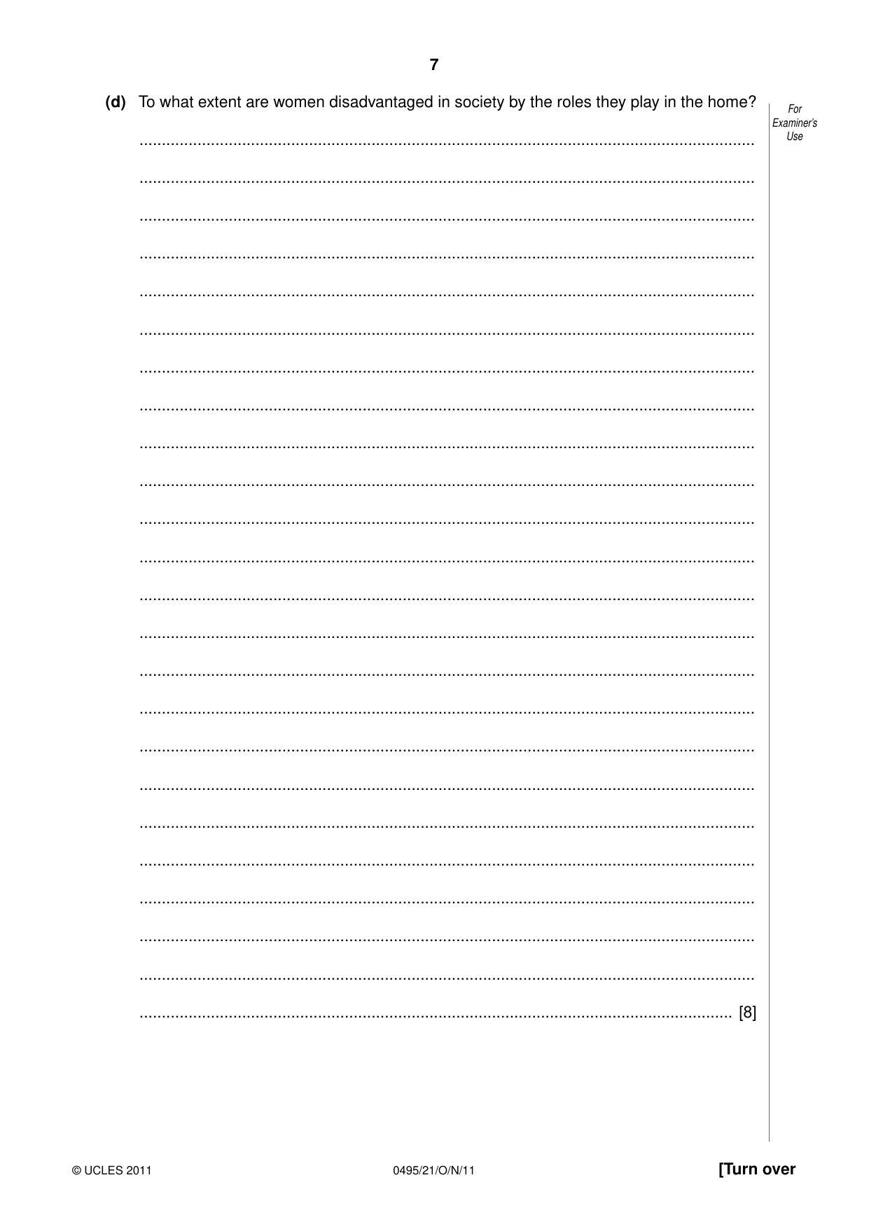Cambridge IGCSE Sociology 0495 2011 Oct/Nov Paper 2 · Variant 1 question paper, page 7 of 28