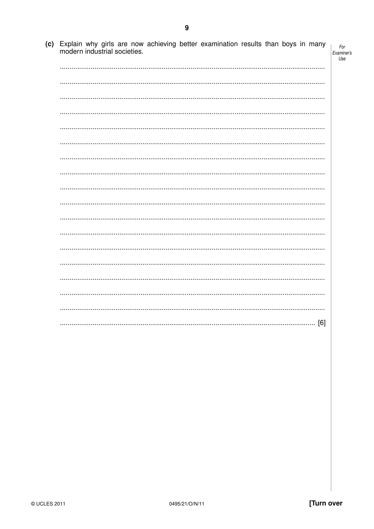 Cambridge IGCSE Sociology 0495 2011 Oct/Nov Paper 2 · Variant 1 question paper, page 9 of 28