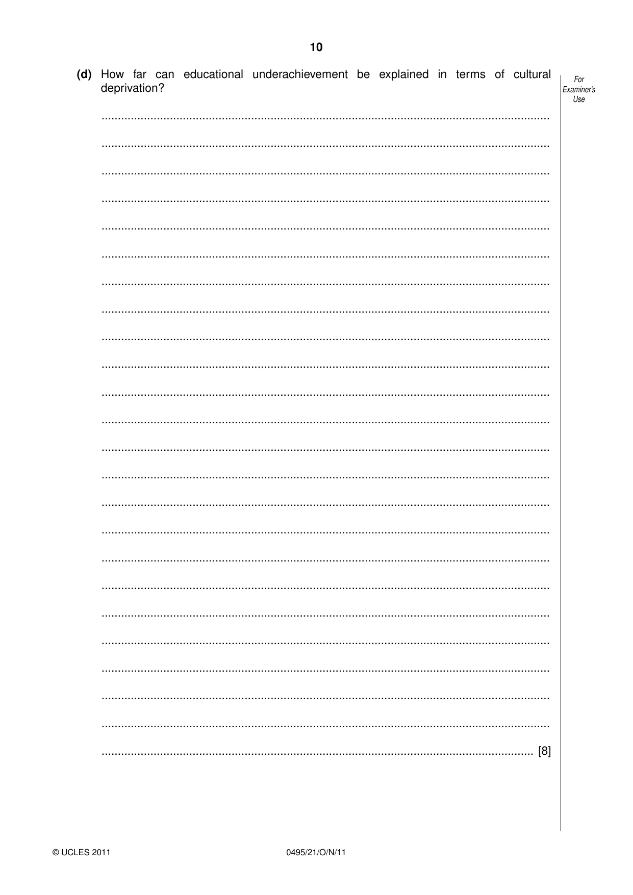 Cambridge IGCSE Sociology 0495 2011 Oct/Nov Paper 2 · Variant 1 question paper, page 10 of 28