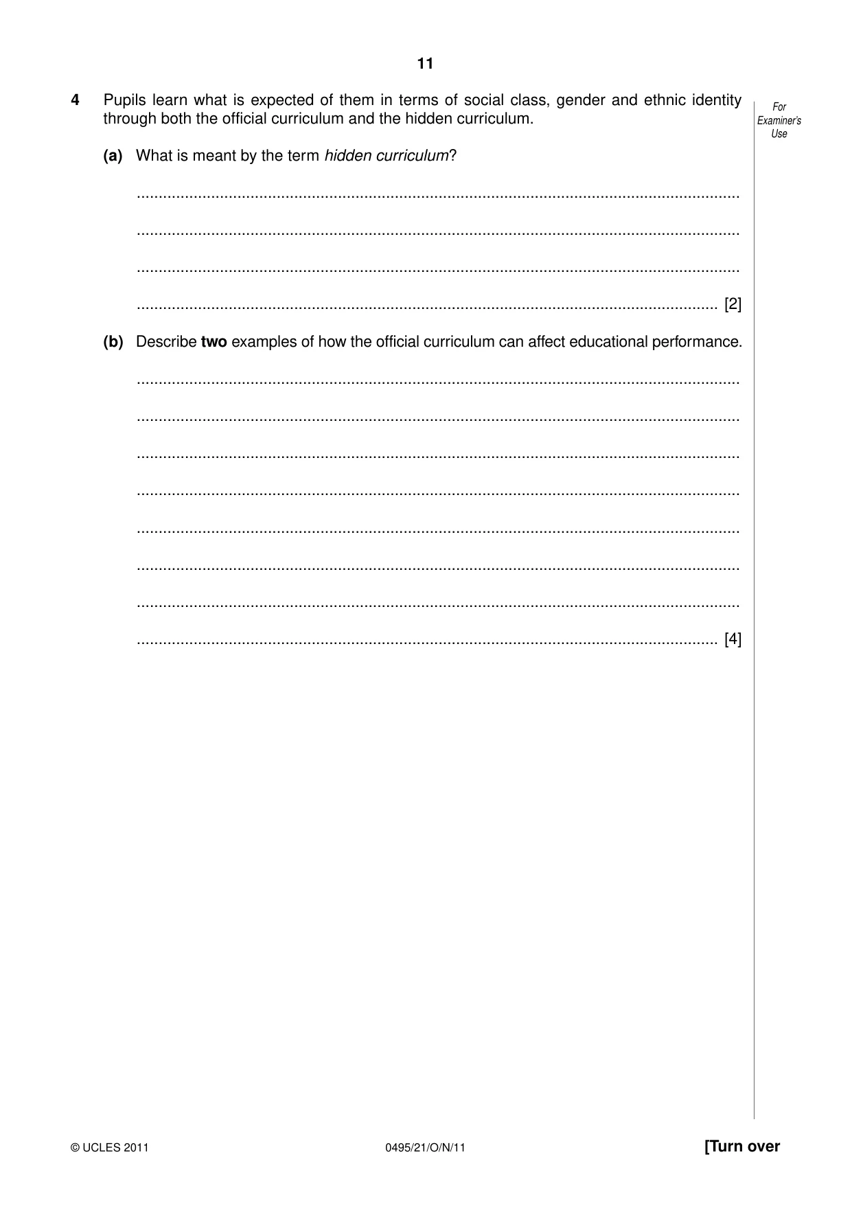 Cambridge IGCSE Sociology 0495 2011 Oct/Nov Paper 2 · Variant 1 question paper, page 11 of 28