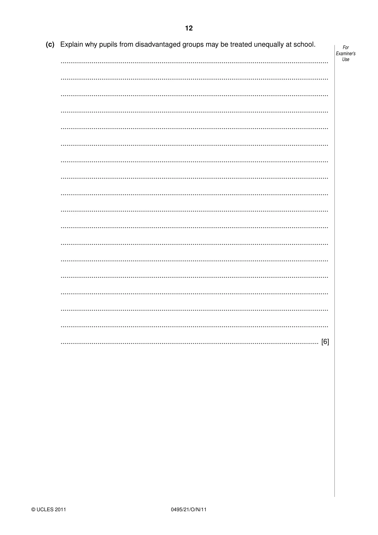 Cambridge IGCSE Sociology 0495 2011 Oct/Nov Paper 2 · Variant 1 question paper, page 12 of 28
