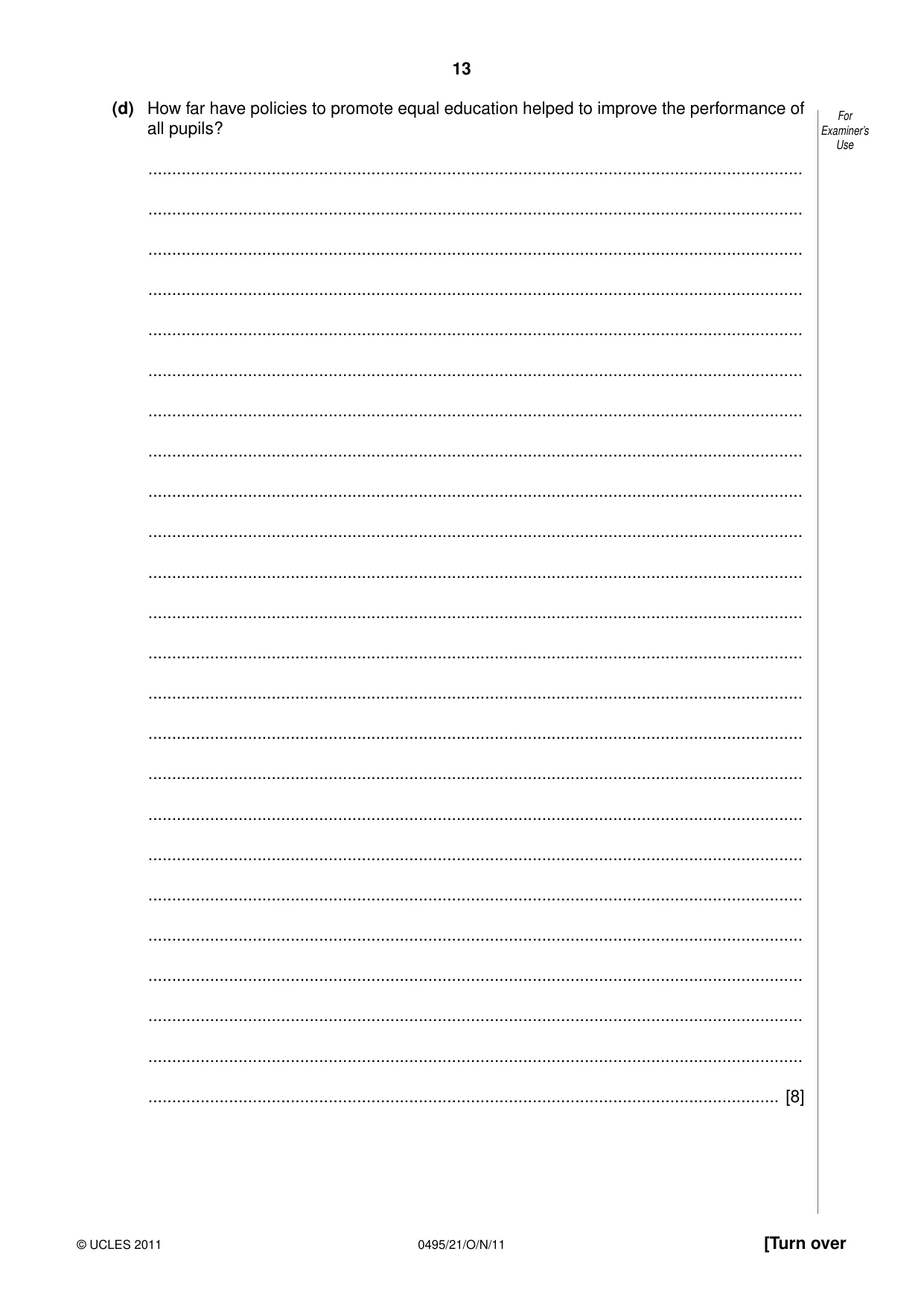 Cambridge IGCSE Sociology 0495 2011 Oct/Nov Paper 2 · Variant 1 question paper, page 13 of 28