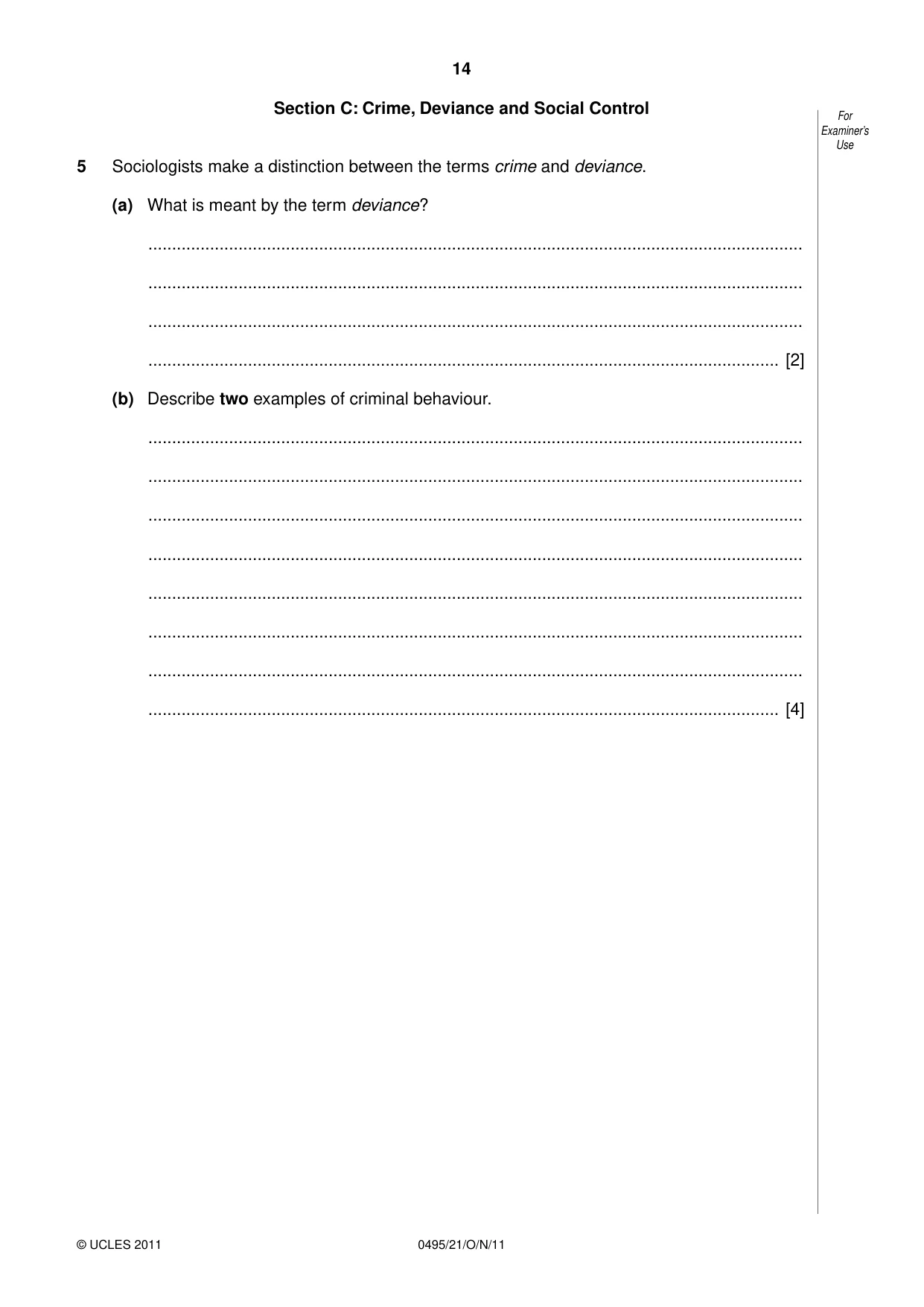 Cambridge IGCSE Sociology 0495 2011 Oct/Nov Paper 2 · Variant 1 question paper, page 14 of 28