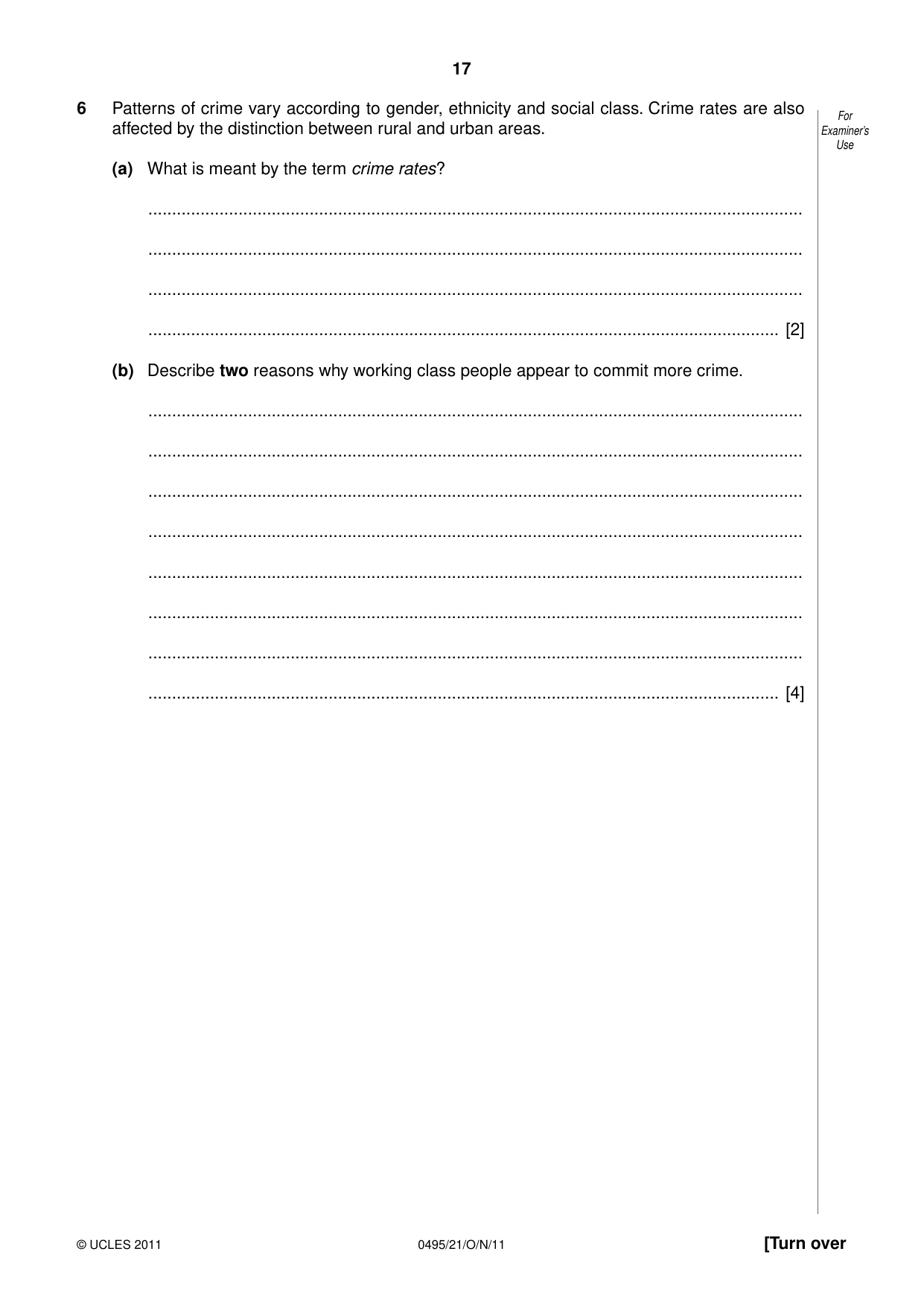 Cambridge IGCSE Sociology 0495 2011 Oct/Nov Paper 2 · Variant 1 question paper, page 17 of 28