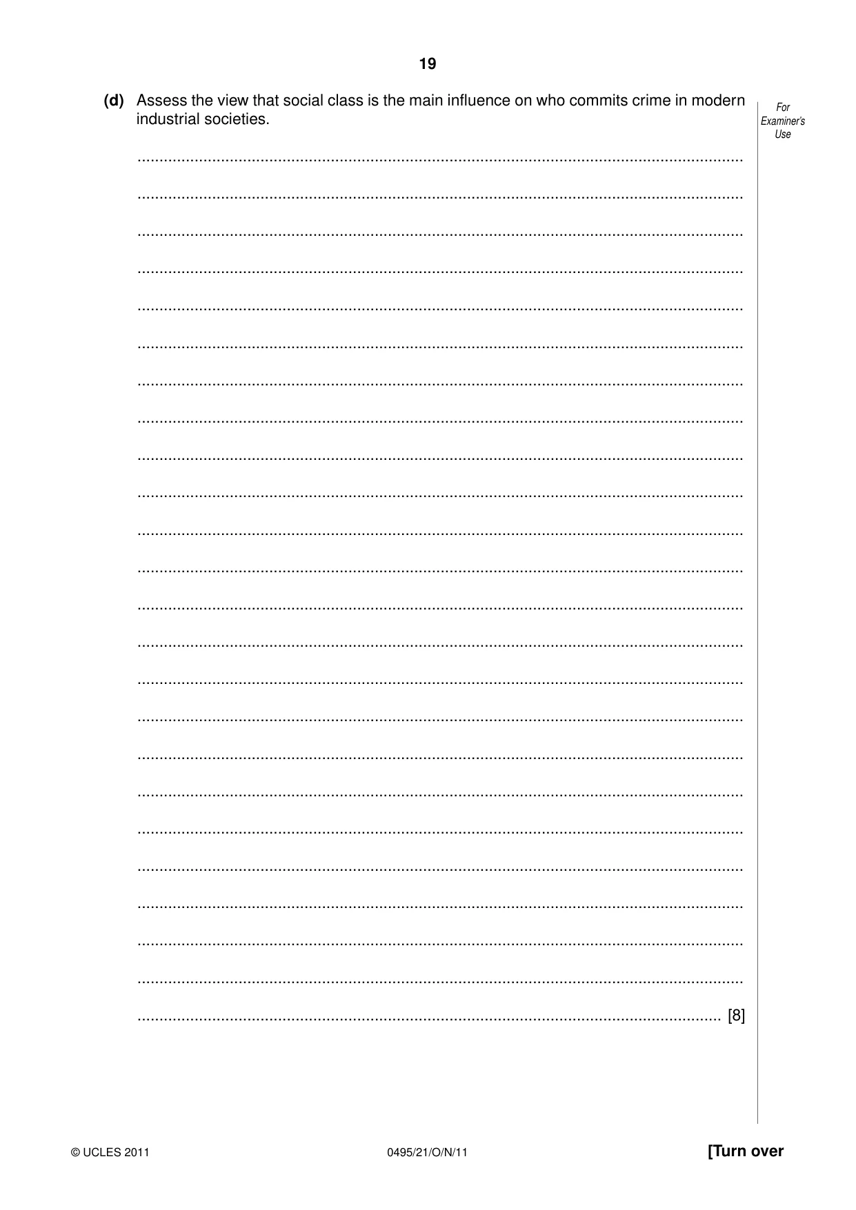 Cambridge IGCSE Sociology 0495 2011 Oct/Nov Paper 2 · Variant 1 question paper, page 19 of 28