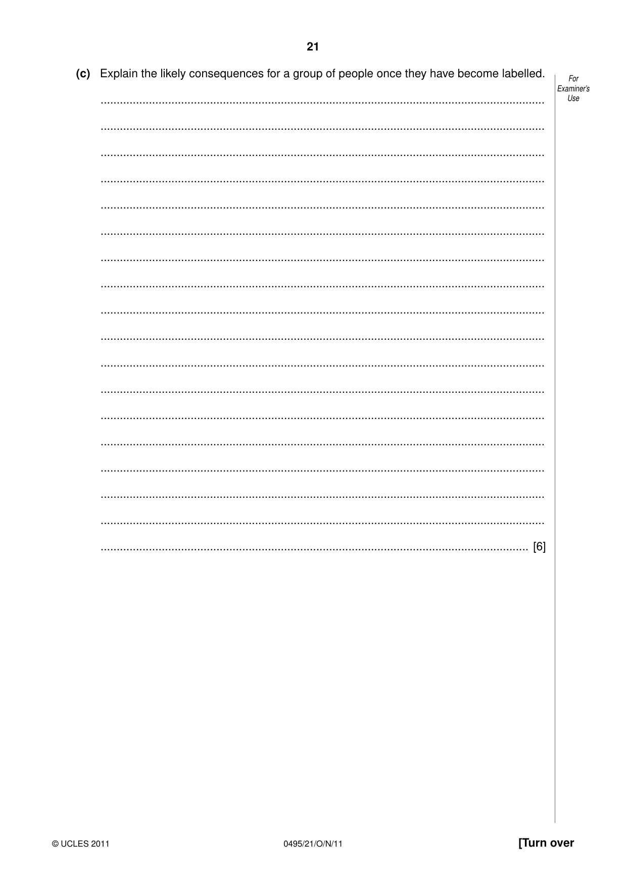 Cambridge IGCSE Sociology 0495 2011 Oct/Nov Paper 2 · Variant 1 question paper, page 21 of 28