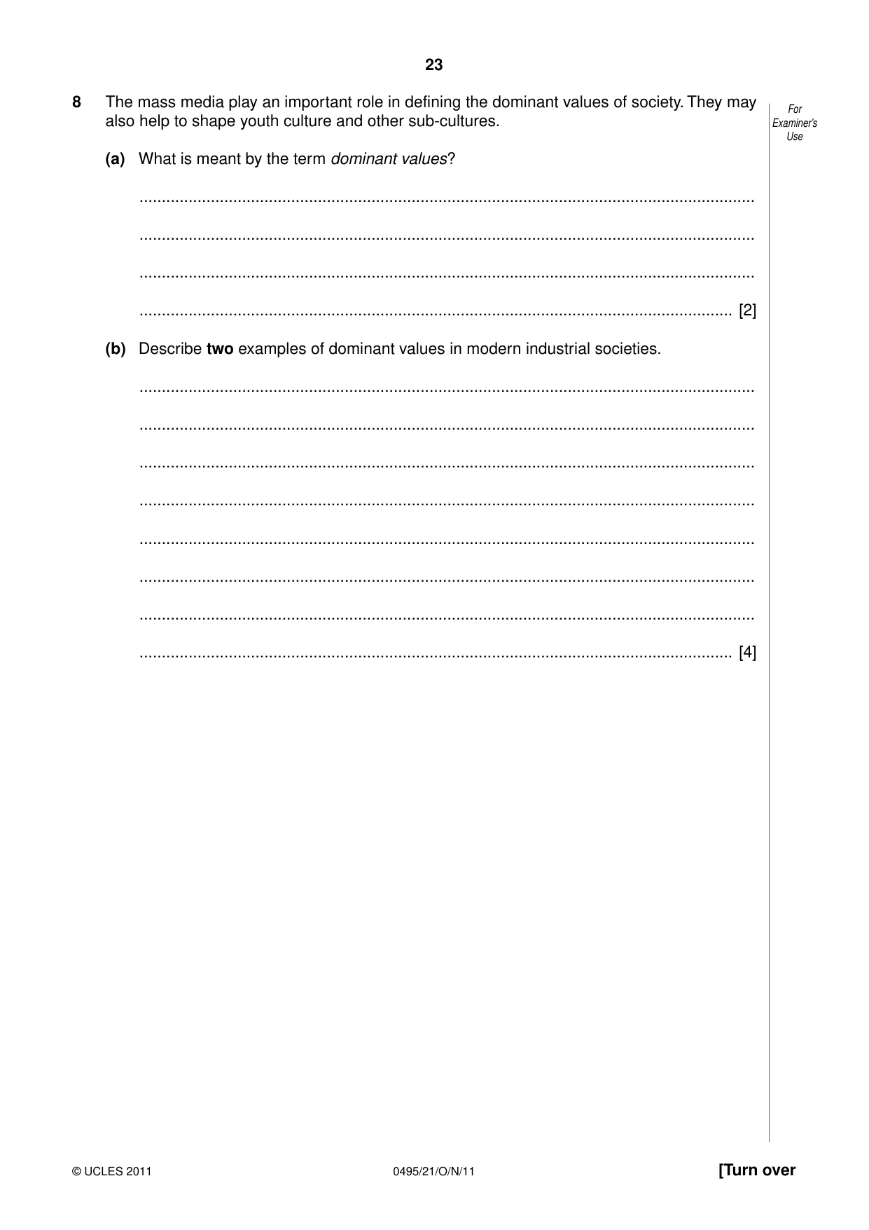 Cambridge IGCSE Sociology 0495 2011 Oct/Nov Paper 2 · Variant 1 question paper, page 23 of 28