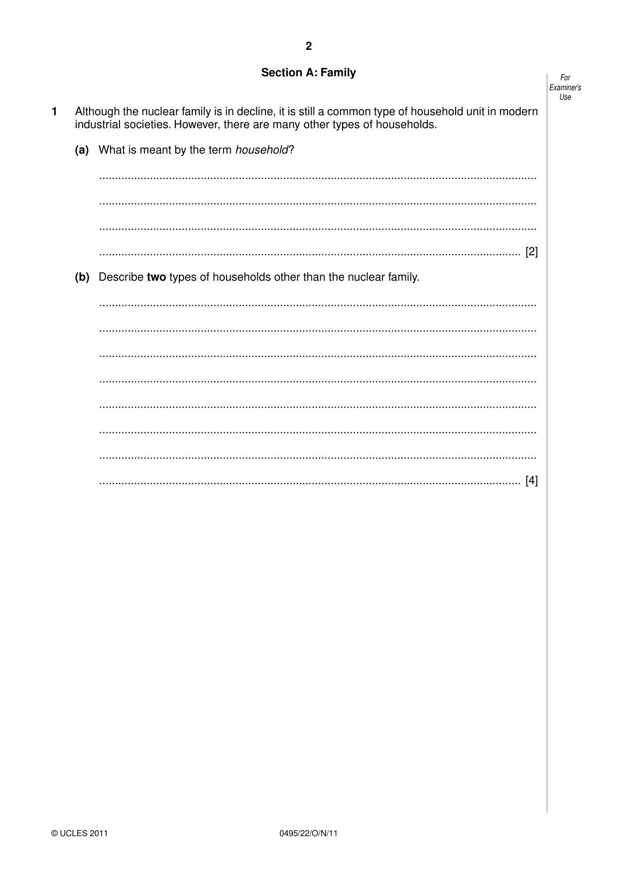 Cambridge IGCSE Sociology 0495 2011 Oct/Nov Paper 2 · Variant 2 question paper, page 2 of 28