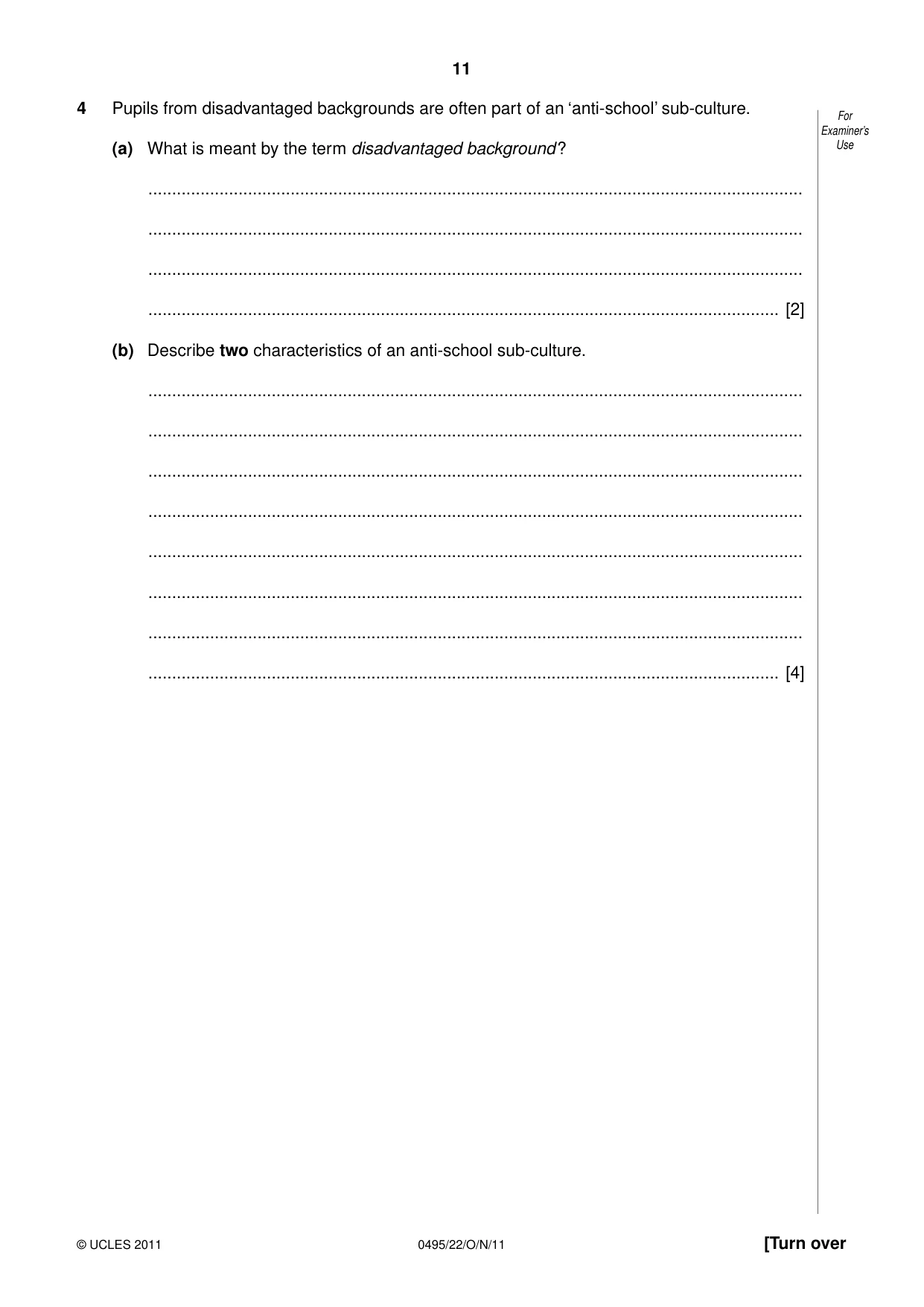 Cambridge IGCSE Sociology 0495 2011 Oct/Nov Paper 2 · Variant 2 question paper, page 11 of 28