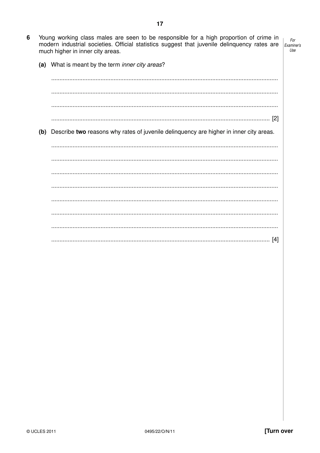 Cambridge IGCSE Sociology 0495 2011 Oct/Nov Paper 2 · Variant 2 question paper, page 17 of 28