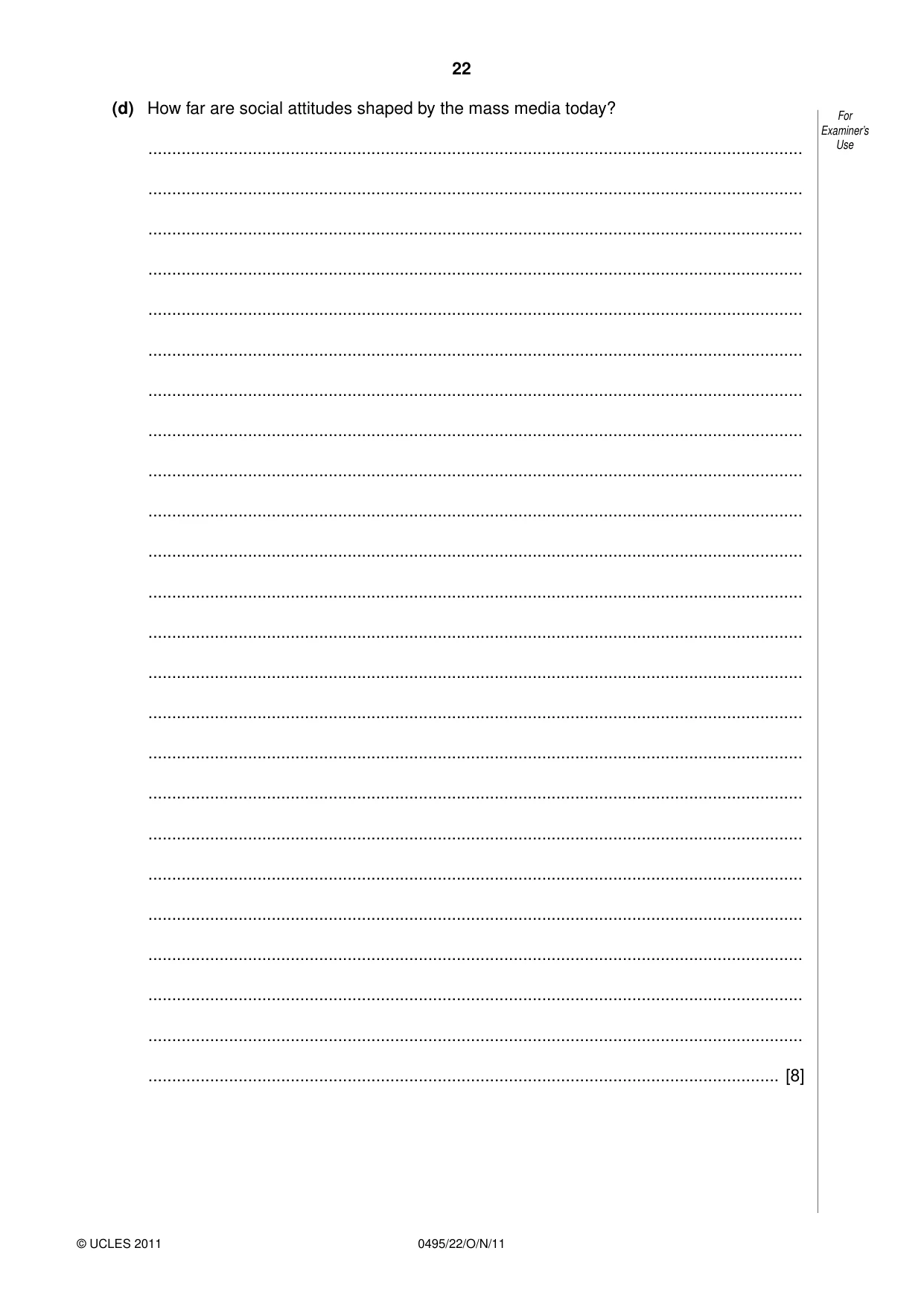Cambridge IGCSE Sociology 0495 2011 Oct/Nov Paper 2 · Variant 2 question paper, page 22 of 28