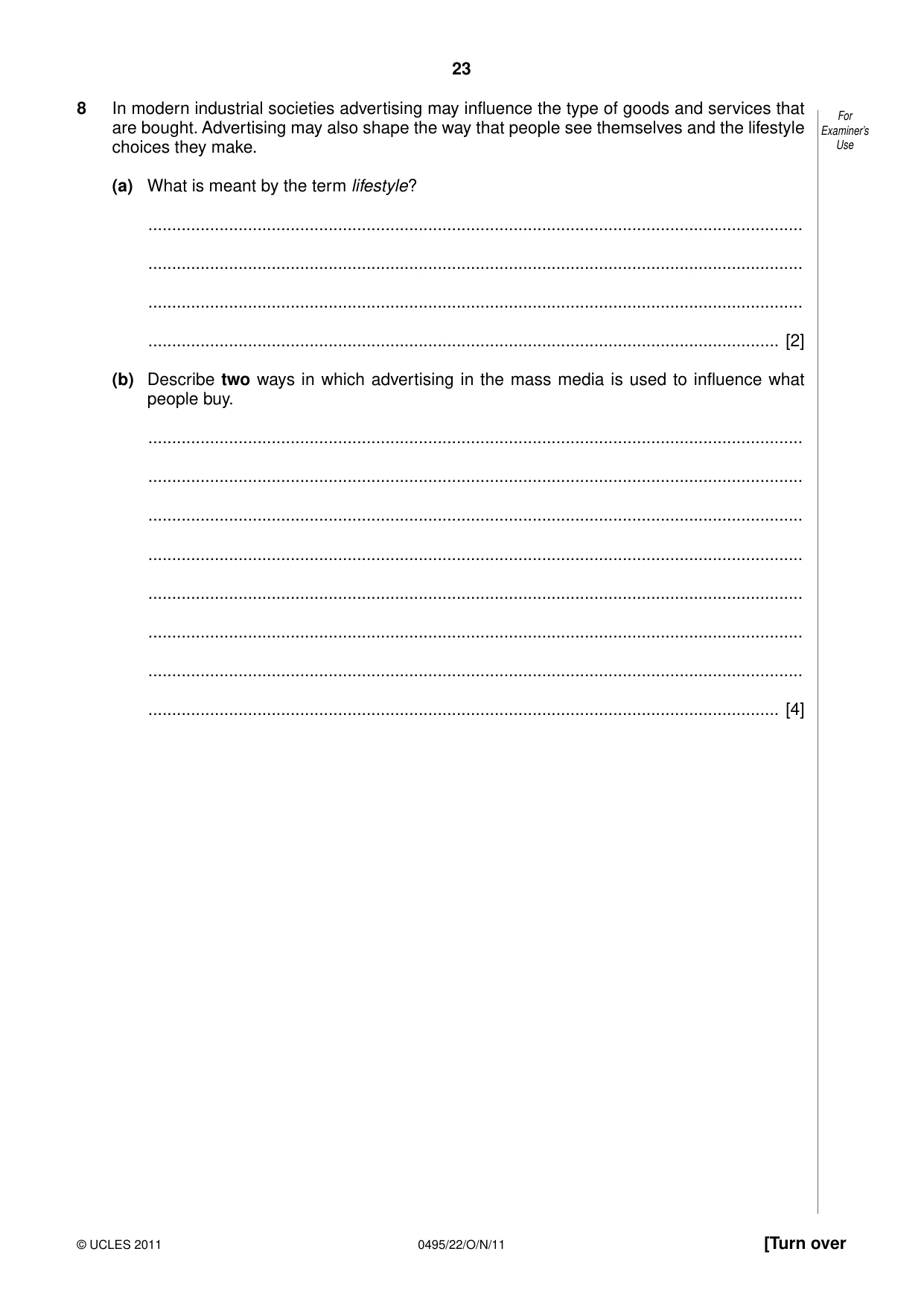 Cambridge IGCSE Sociology 0495 2011 Oct/Nov Paper 2 · Variant 2 question paper, page 23 of 28