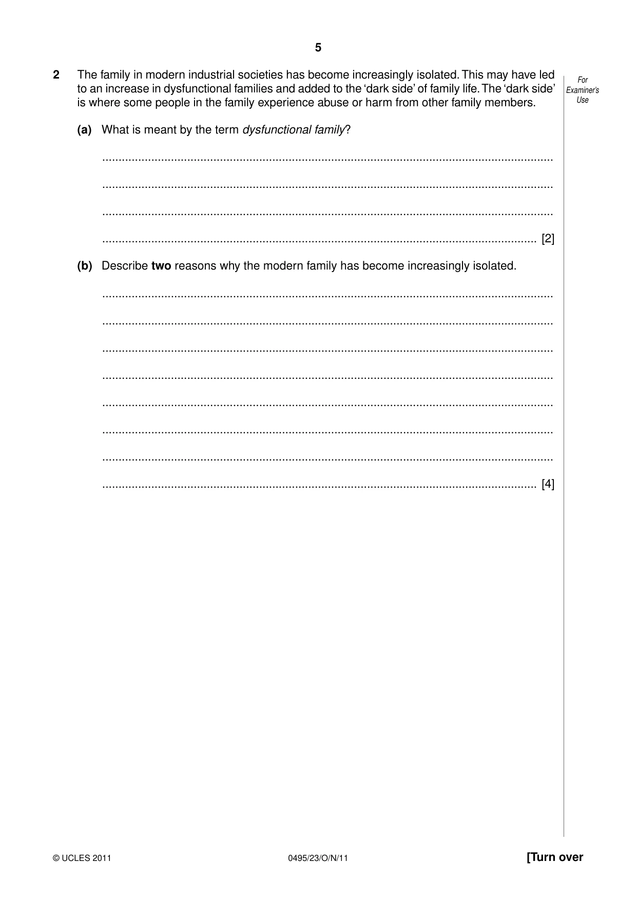 Cambridge IGCSE Sociology 0495 2011 Oct/Nov Paper 2 · Variant 3 question paper, page 5 of 28