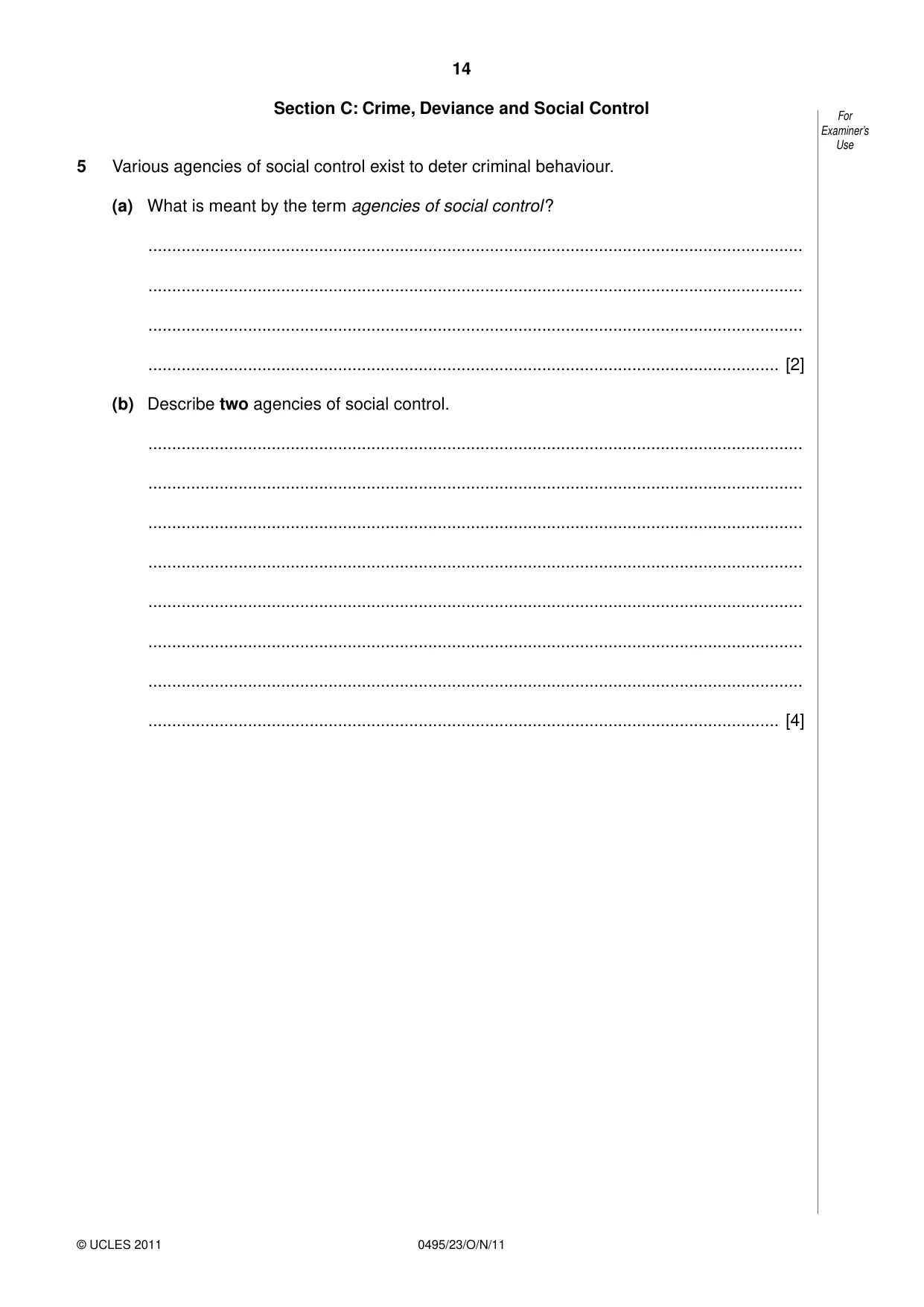 Cambridge IGCSE Sociology 0495 2011 Oct/Nov Paper 2 · Variant 3 question paper, page 14 of 28