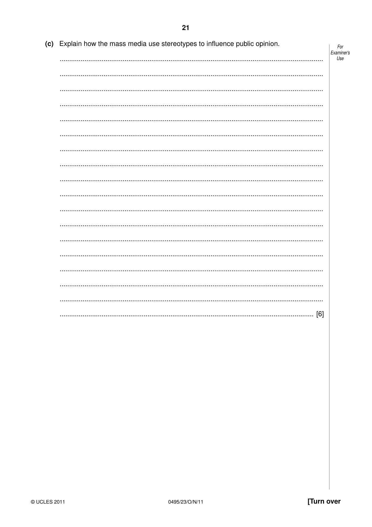 Cambridge IGCSE Sociology 0495 2011 Oct/Nov Paper 2 · Variant 3 question paper, page 21 of 28