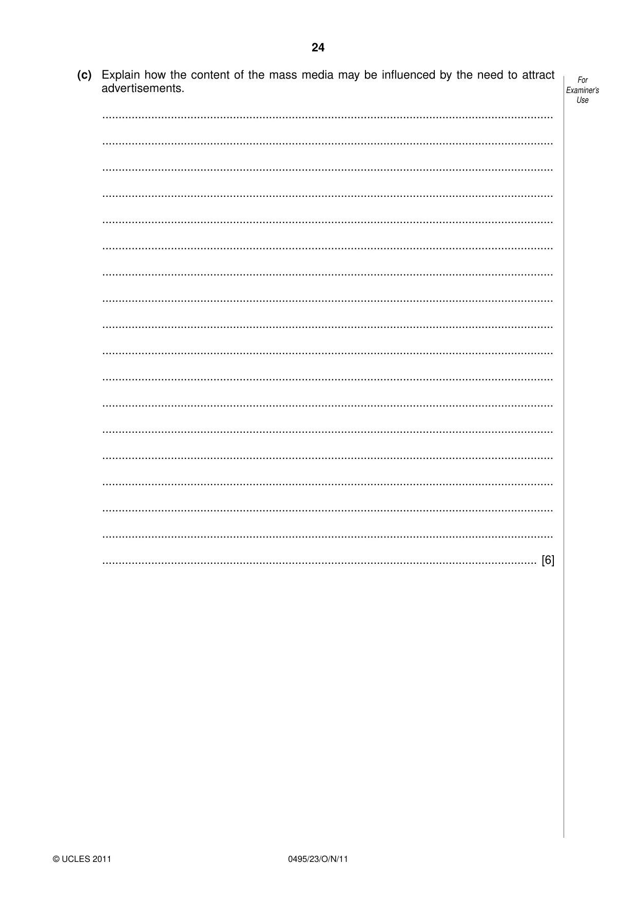 Cambridge IGCSE Sociology 0495 2011 Oct/Nov Paper 2 · Variant 3 question paper, page 24 of 28
